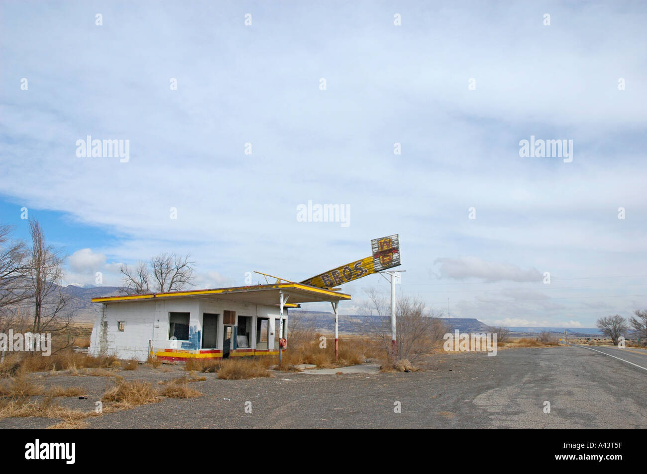 Deserted Route 66 Whiting Brothers gas station in Eastern New Mexico