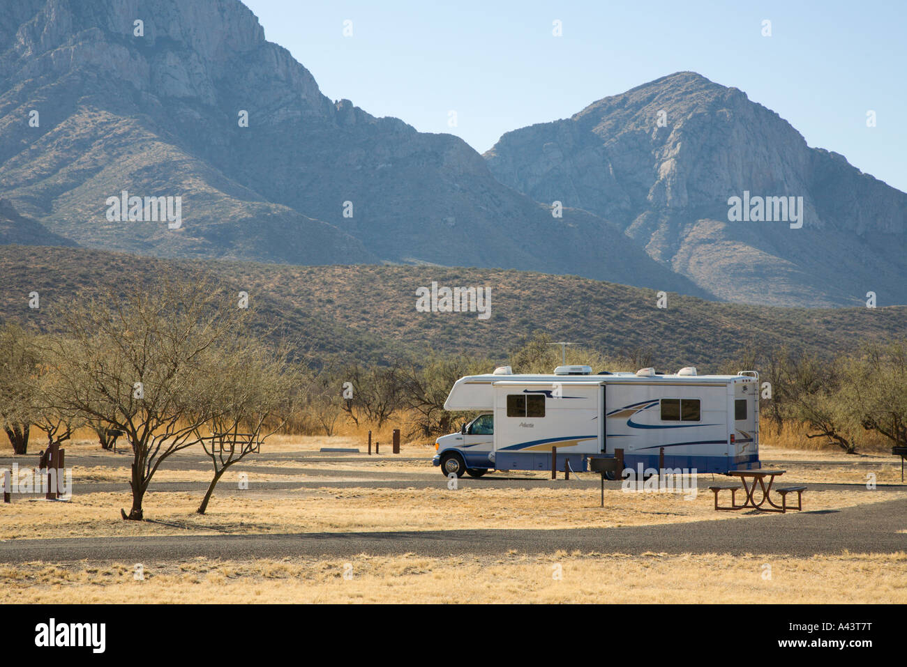 RV camper in campground at Catalina State Park near Tucson, Arizona