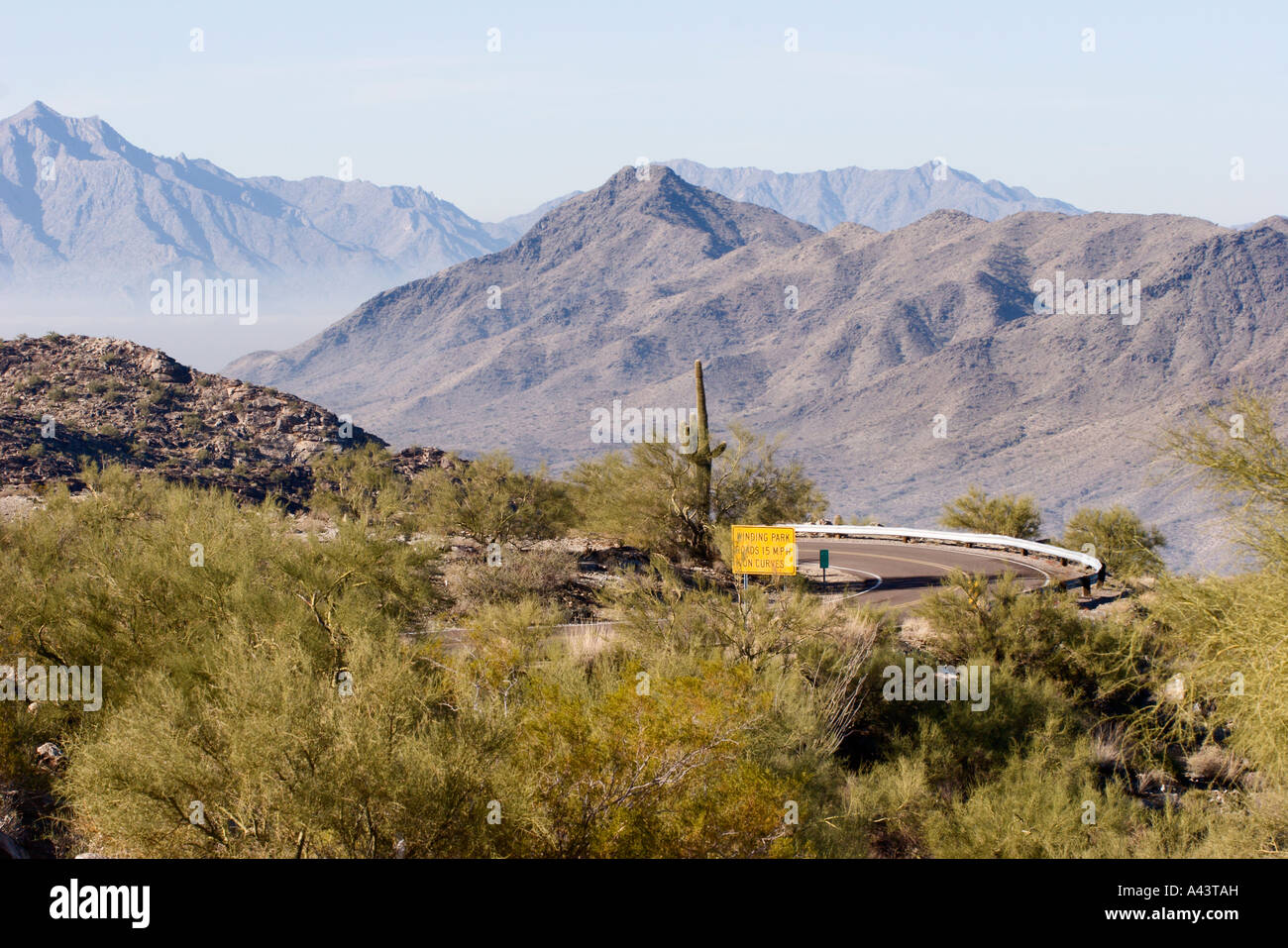 Hairpin curve on mountain road at South Mountain near Phoenix, Arizona