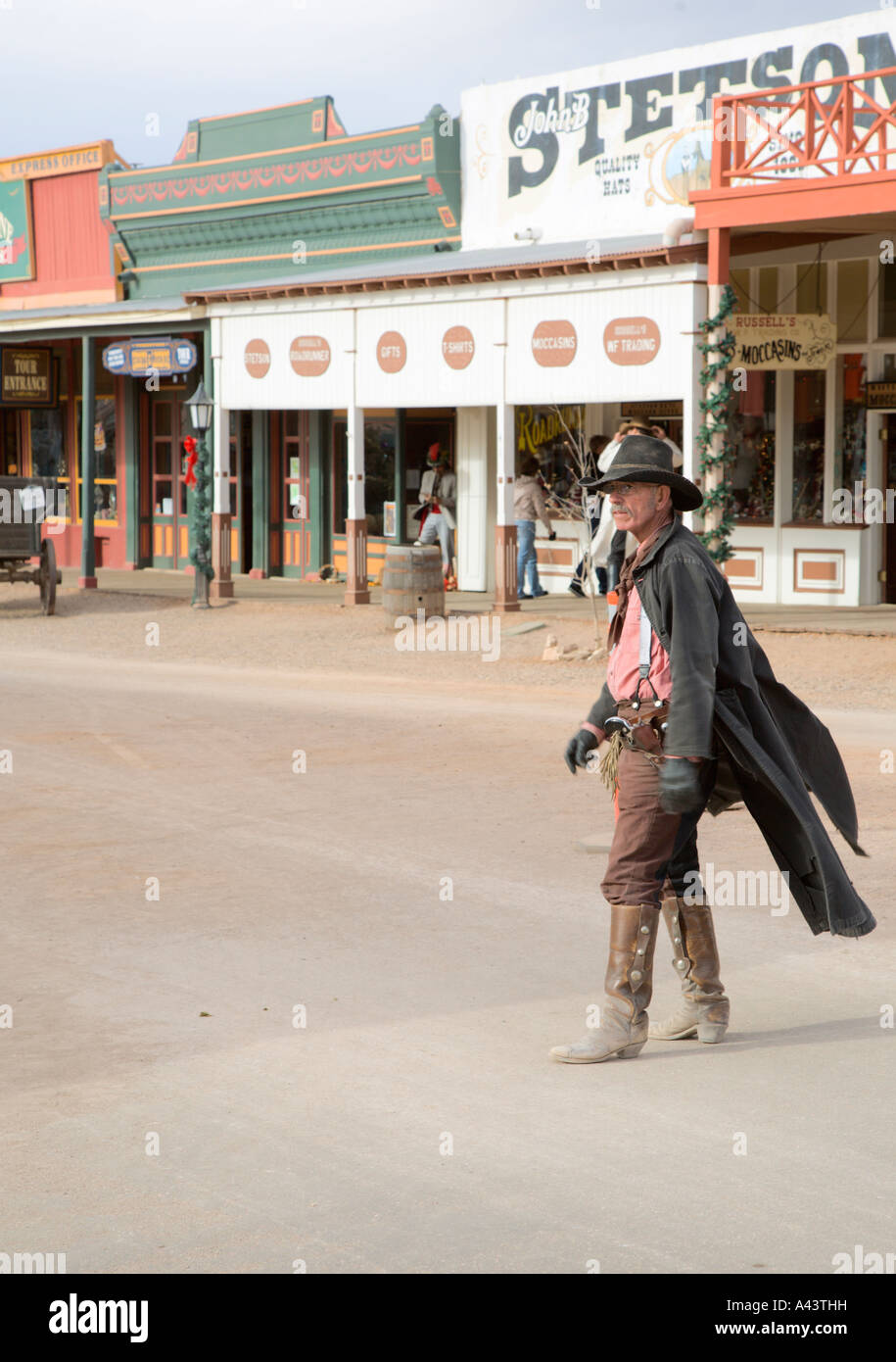 Actor dressed as gunfighter walks downtown in Tombstone, Arizona, USA Stock Photo