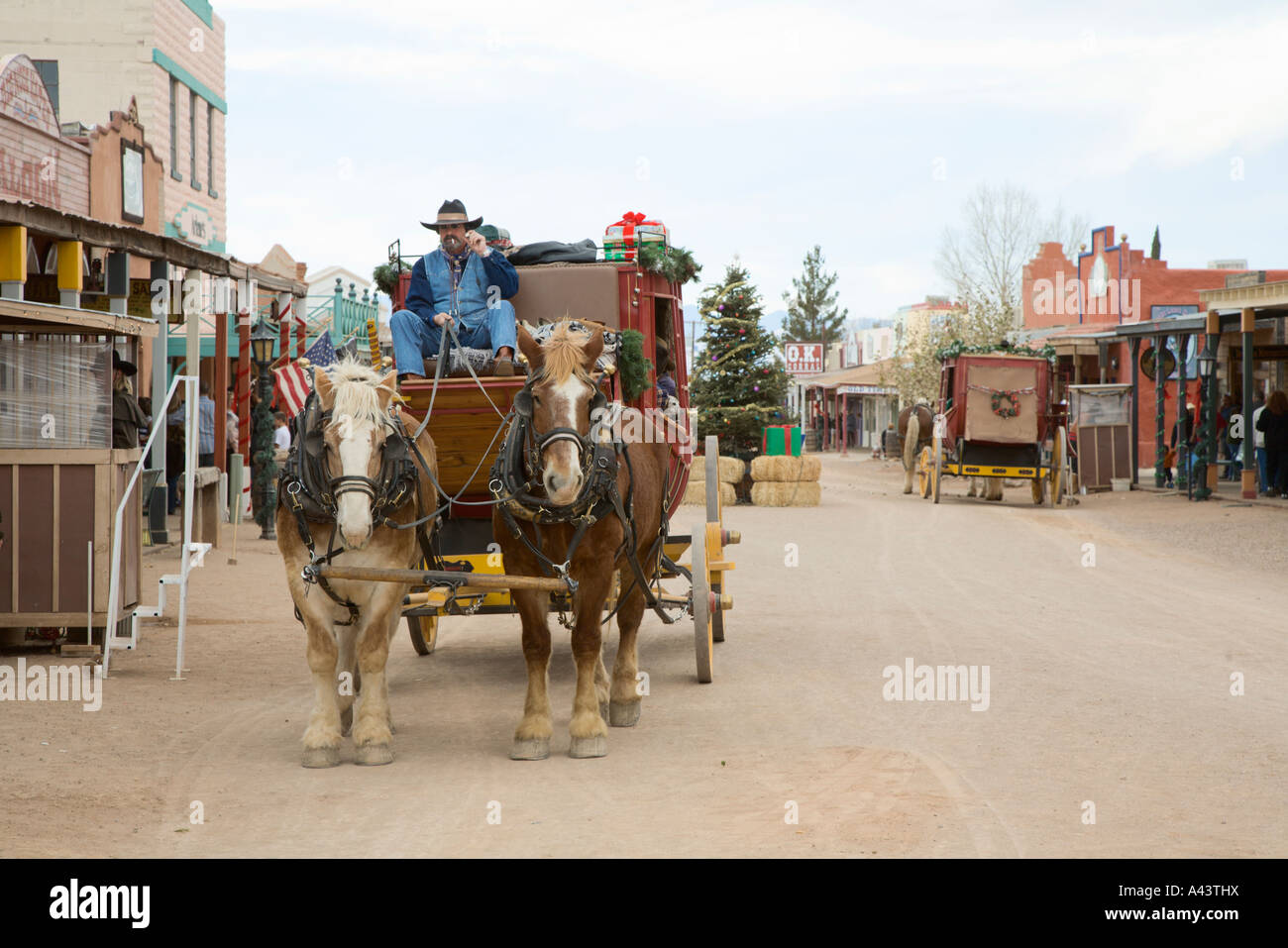Horse drawn stagecoach on main street in Tombstone, Arizona Stock Photo