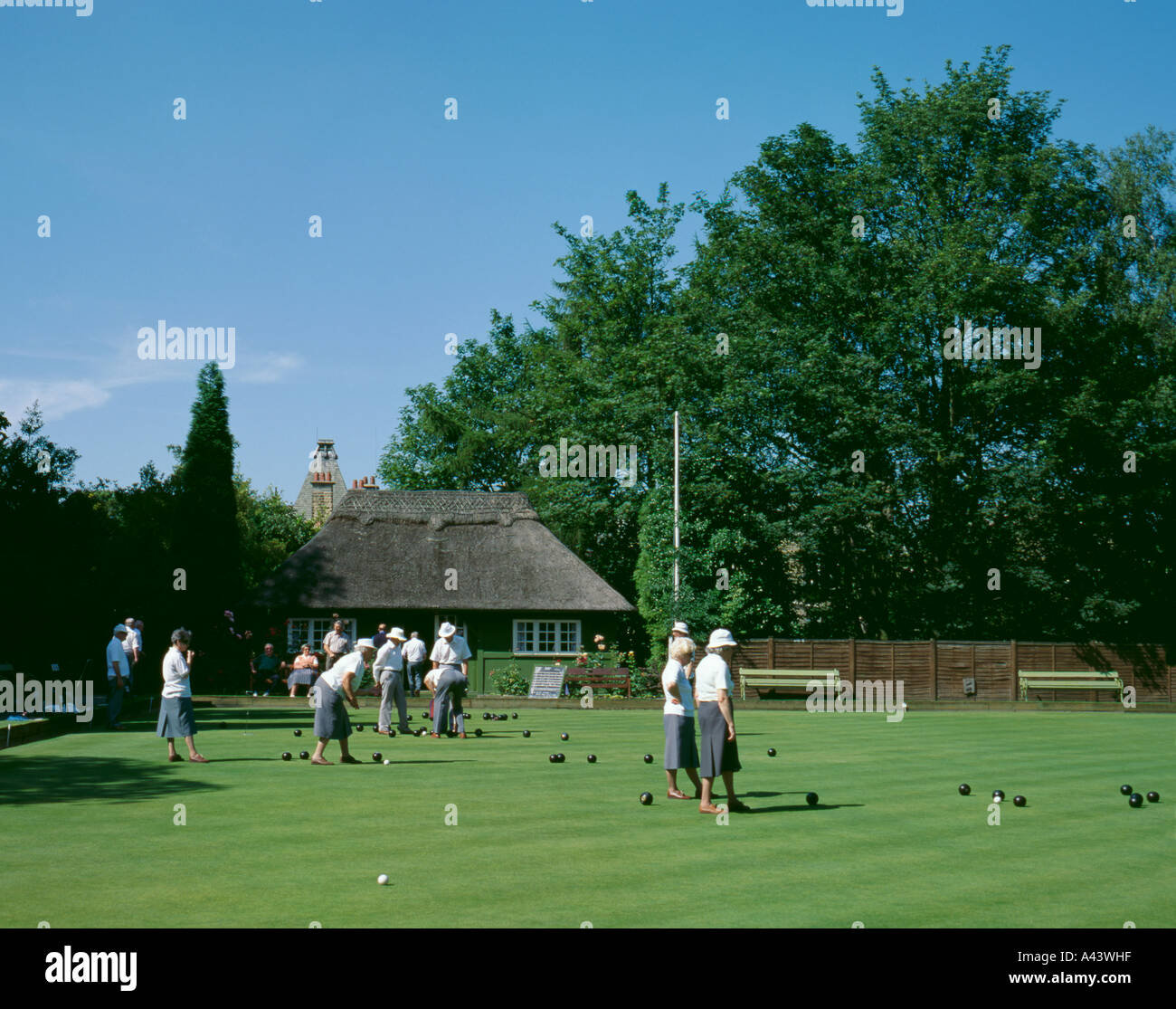 People playing bowls at Valley Gardens, Harrogate, North Yorkshire, England, UK. Stock Photo