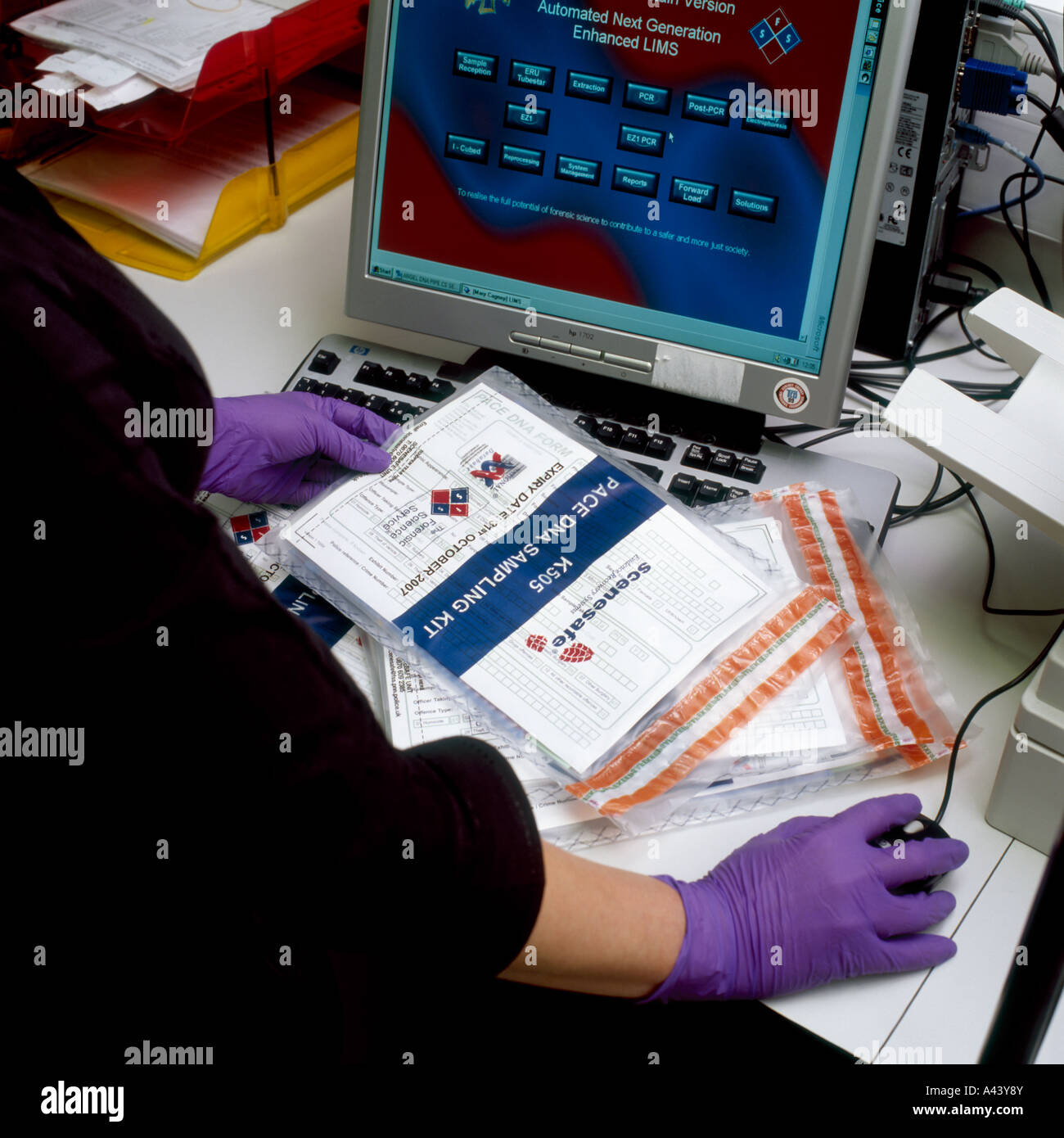 DNA sample test packs at the the United Kingdom National DNA Database Stock Photo
