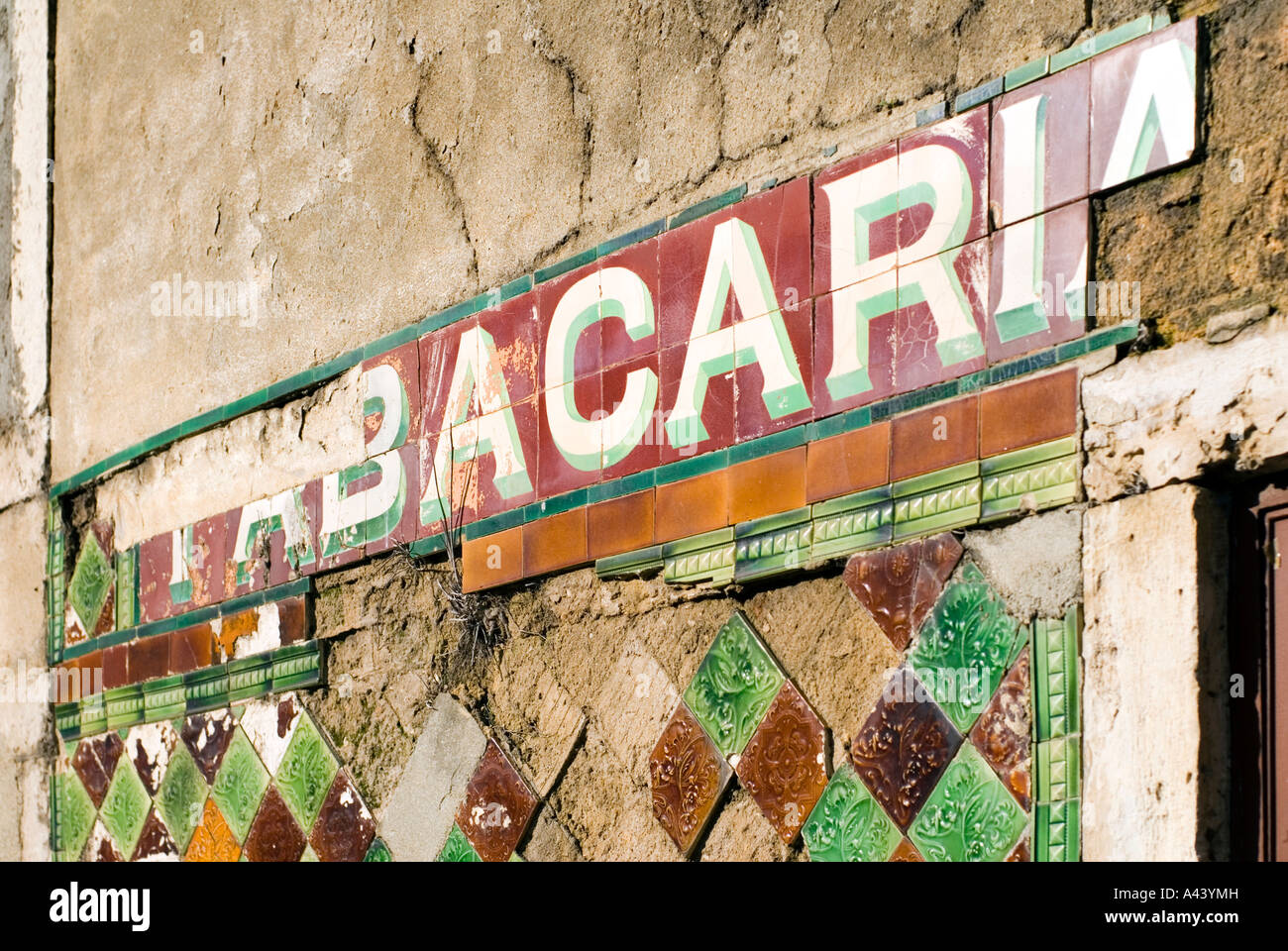 tobacco shop lisbon Detail of crumbling old tobacco shop sign Central Lisbon Portugal Stock  Photo