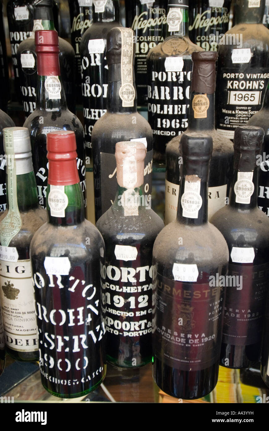 Selection of Portuguese port wine in a delicatessen shop of the BAIXA