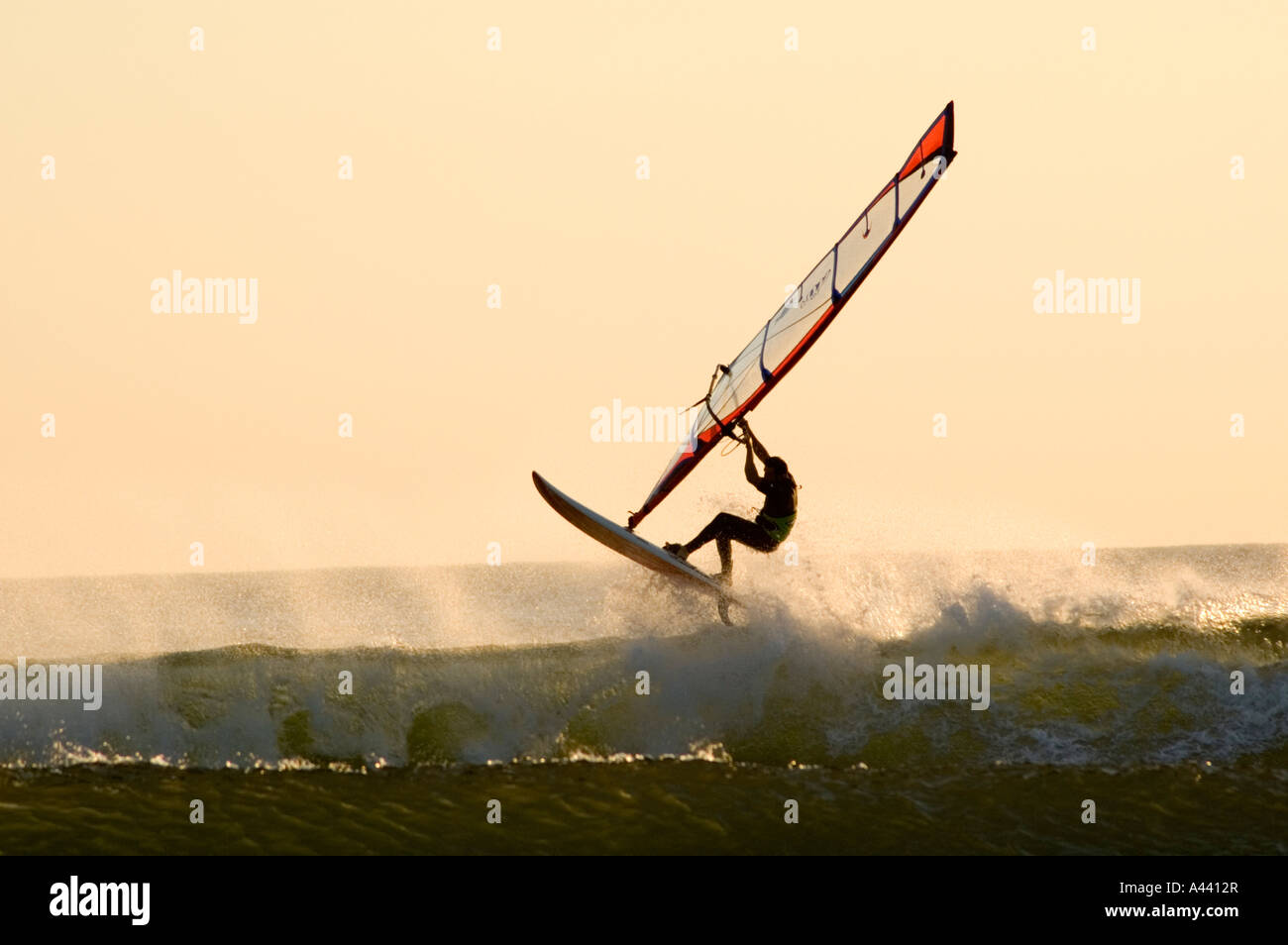 Windsurfing on the Green Coast or Costa Verde of   Northern Portugal Stock Photo