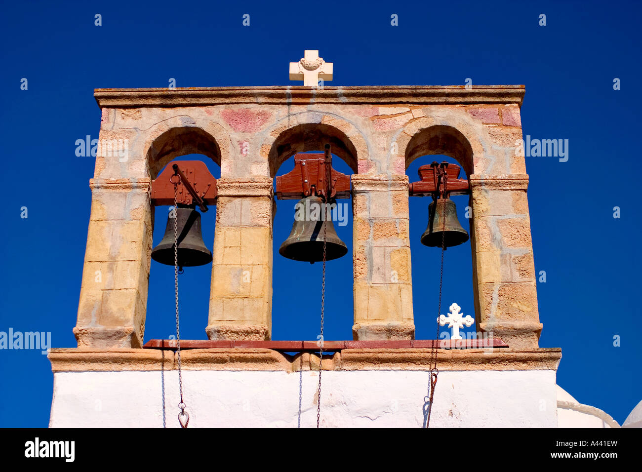 bells in the monastery of St John the Disciple Patmos Dodecanese Islands Greece Stock Photo