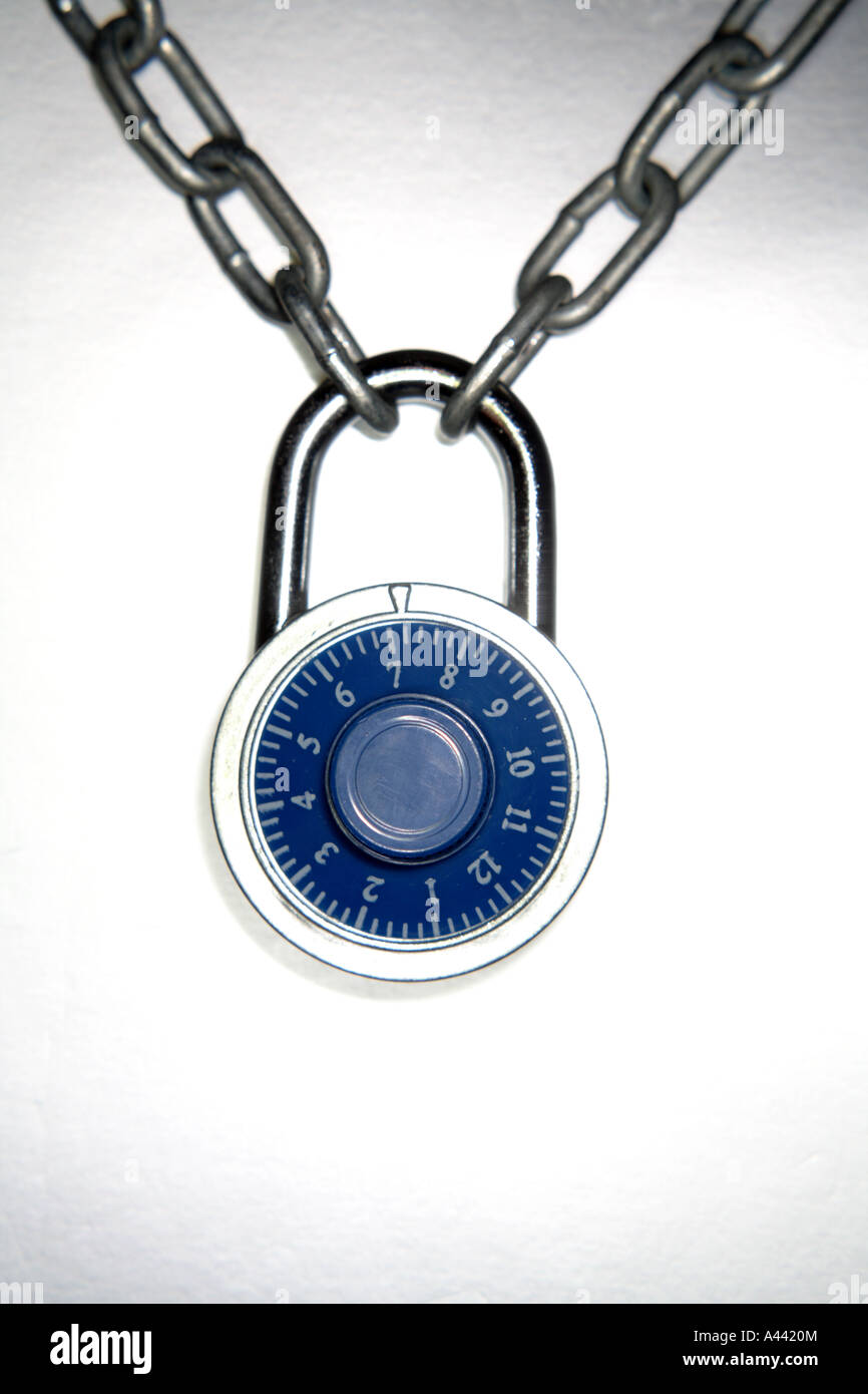 Combination lock and chains Stock Photo Alamy