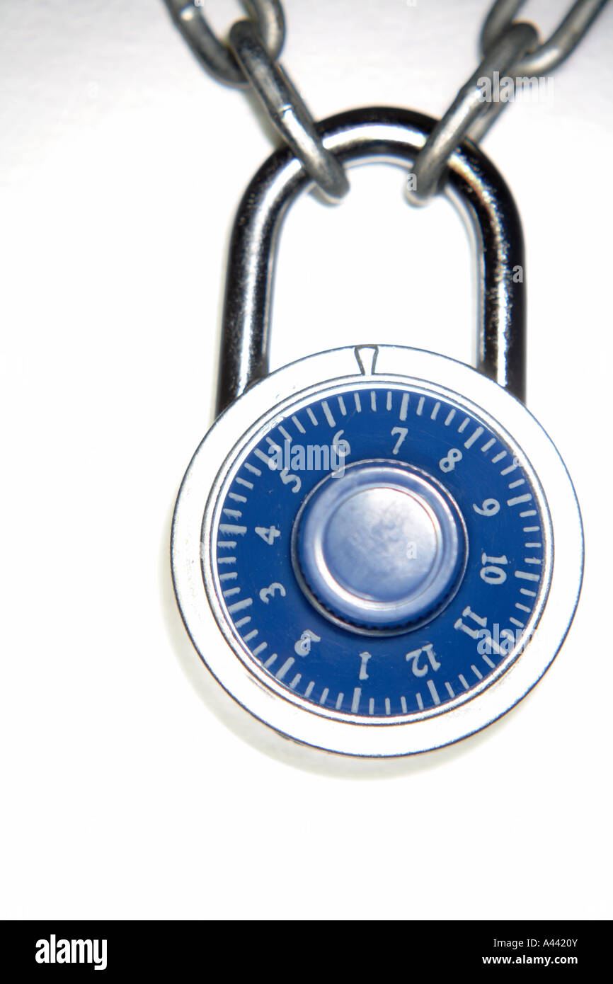 Combination lock and chains Stock Photo Alamy