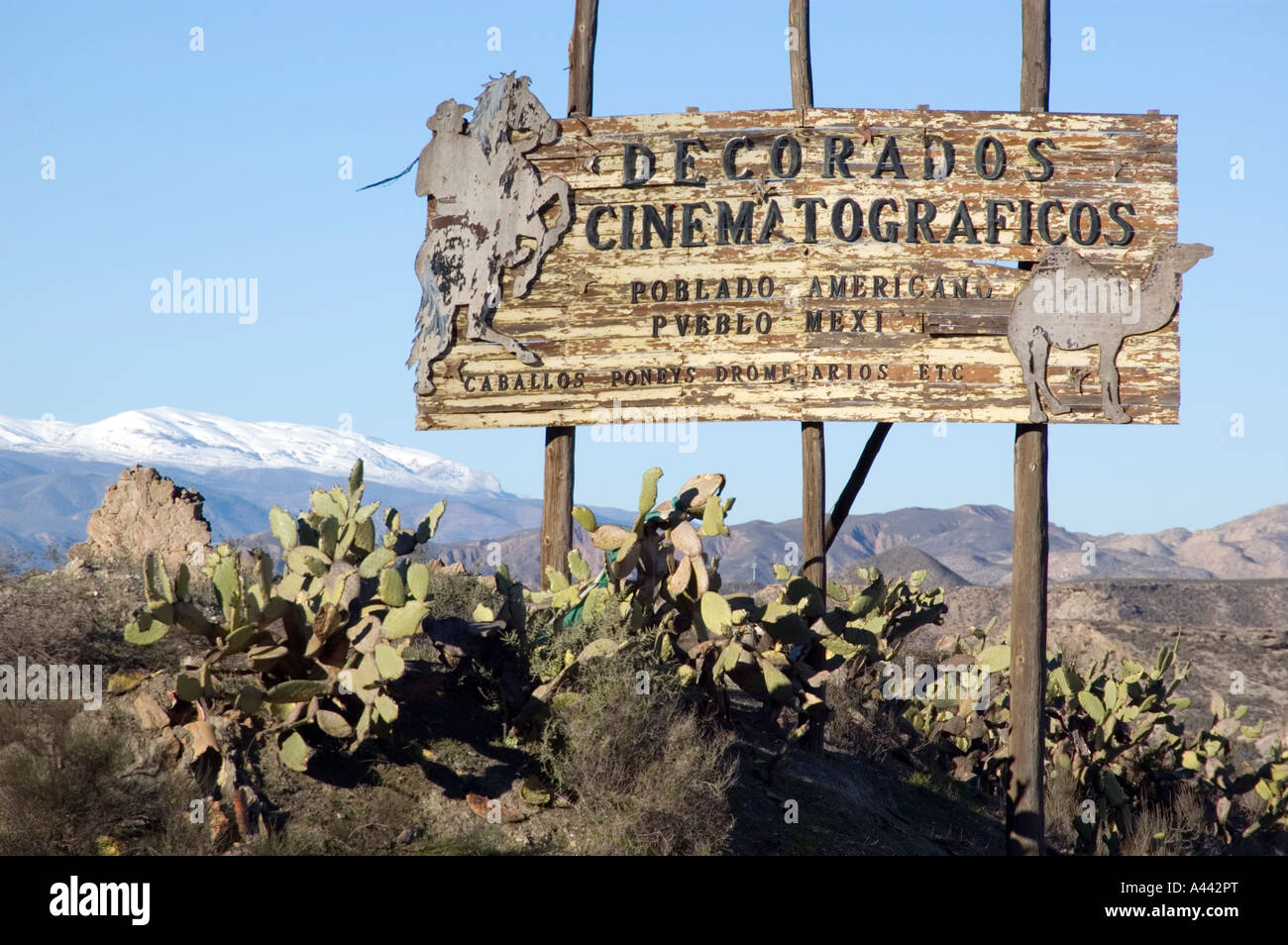 Film studio sign DECORADOS CINEMATOGRAFICOS in the southern Spanish  province of Almeria Stock Photo - Alamy