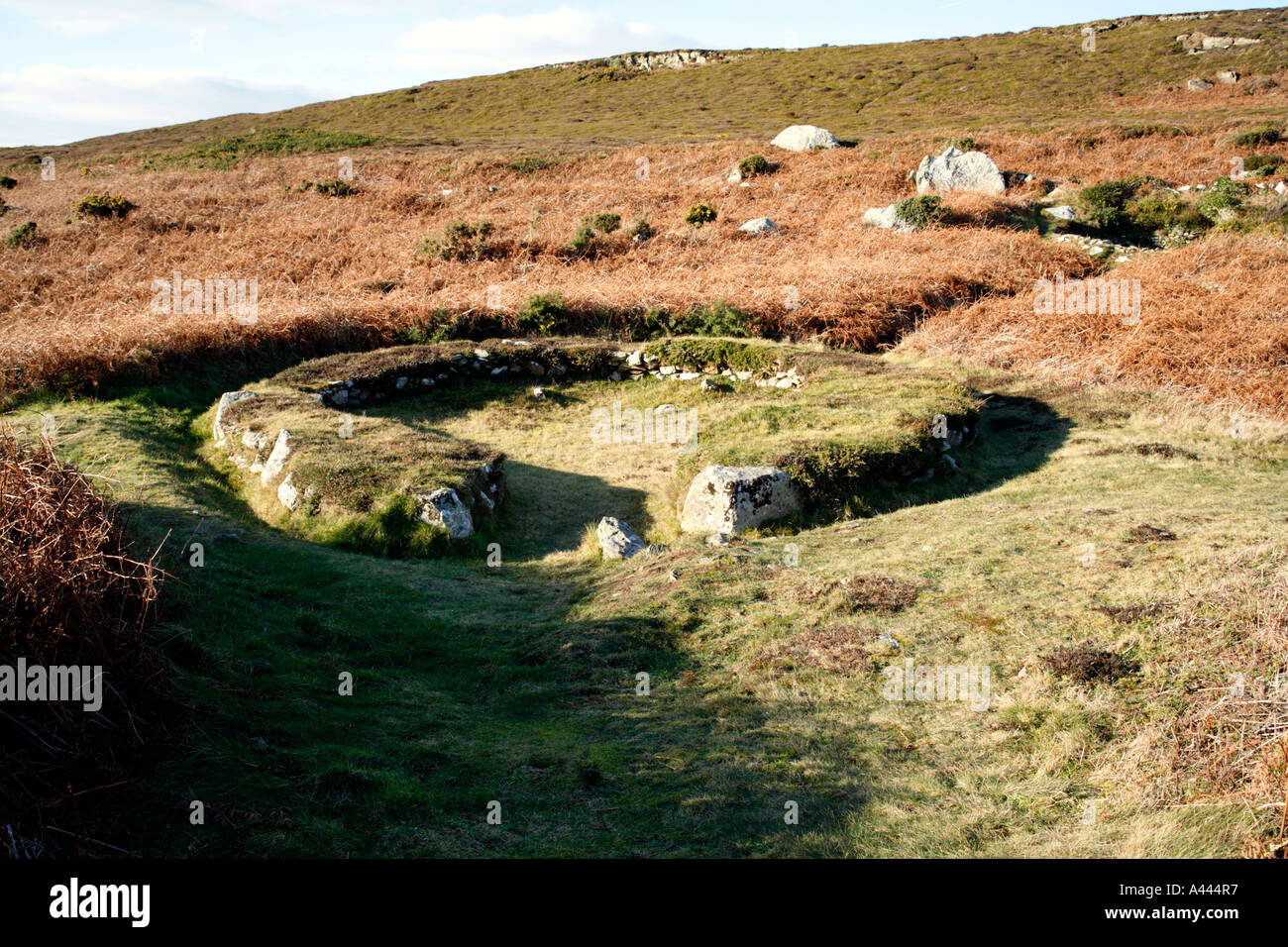 Iron Age Hut Circles , Holyhead Mountain, Anglesey, Wales Stock Photo