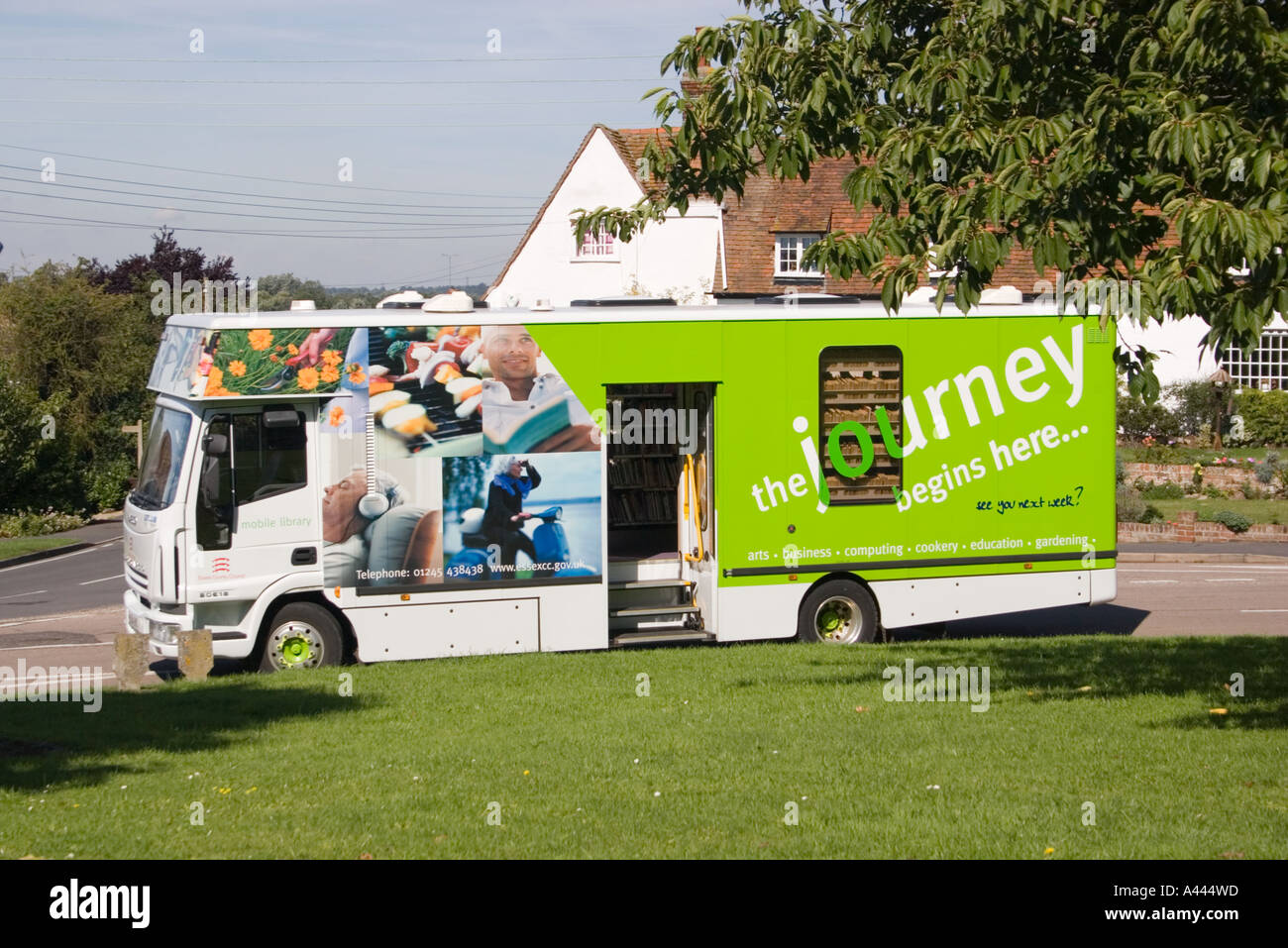 The Essex County Council mobile library service visiting Feering Village Essex UK Stock Photo