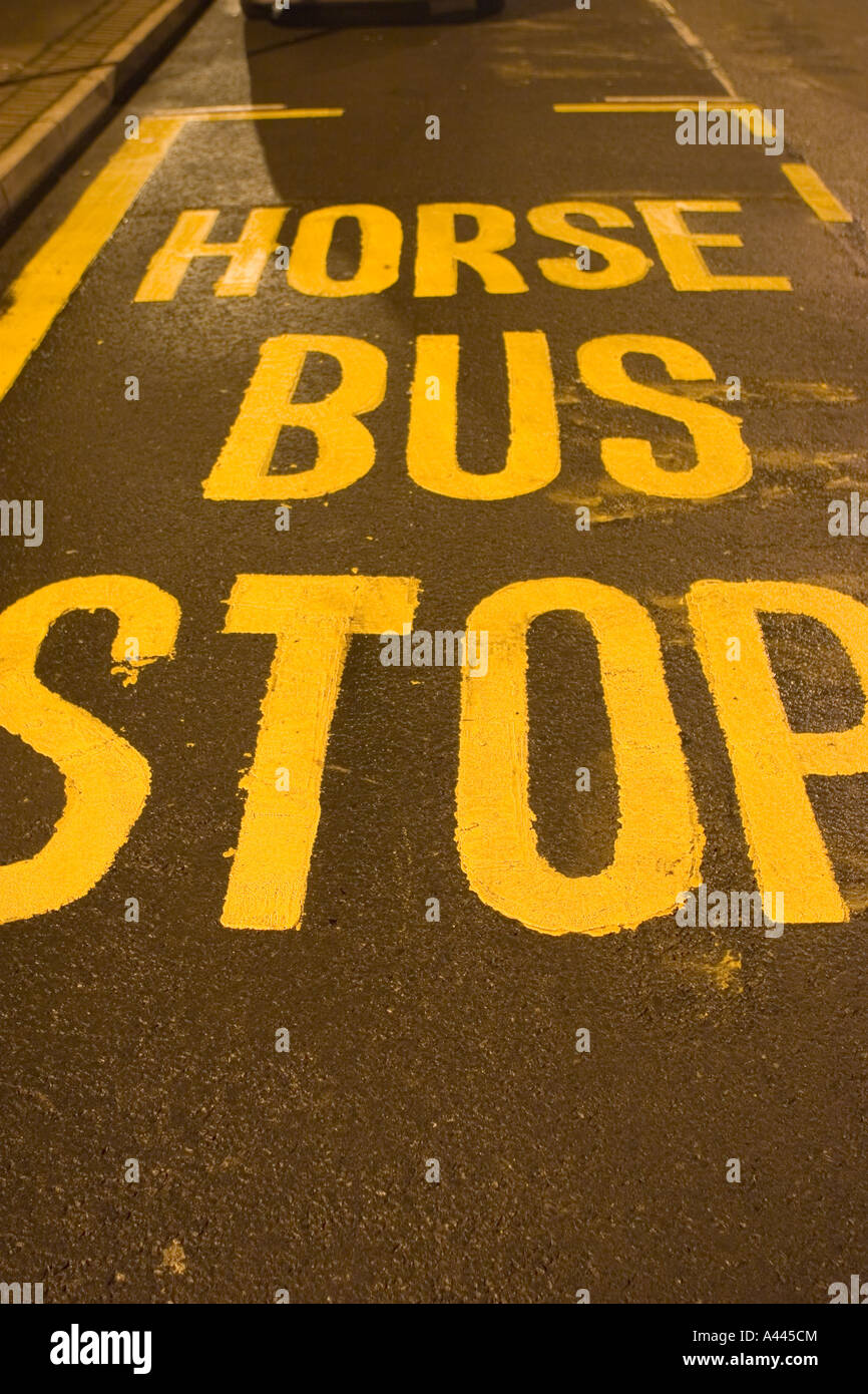 A horse bus stop location painted road markings, Southport, merseyside Stock Photo