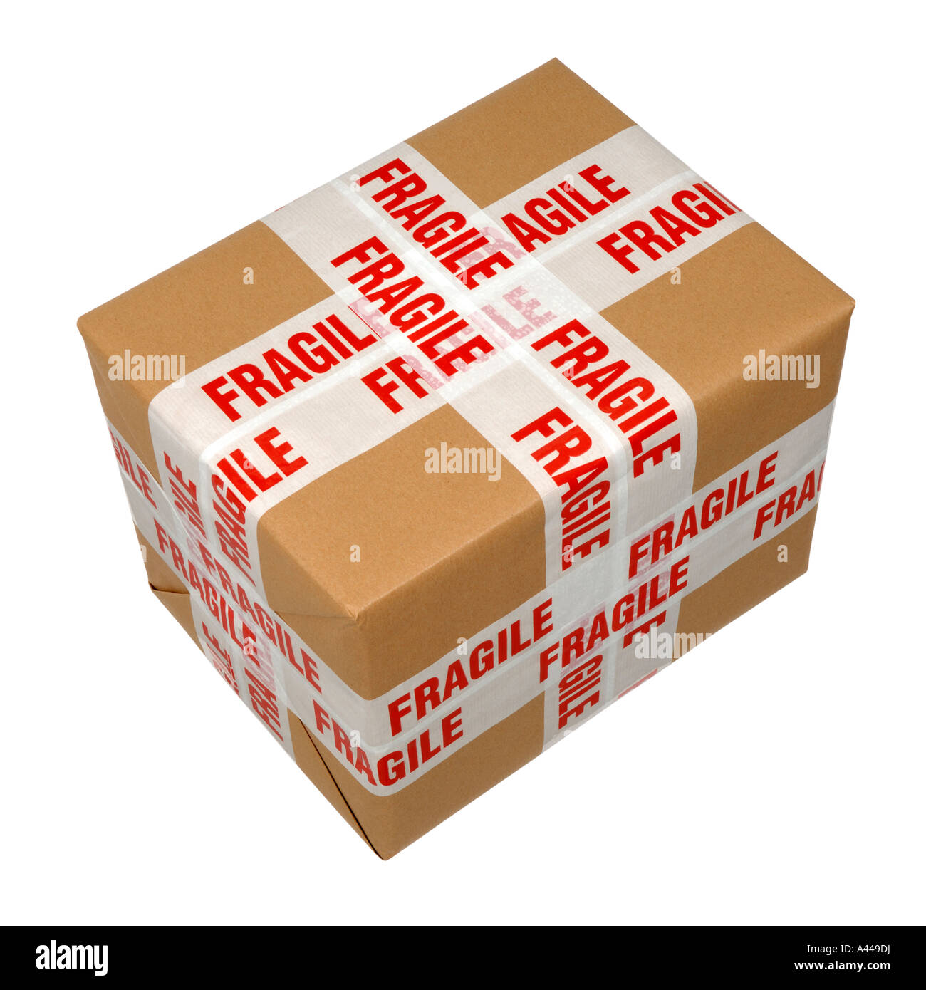 Parcel with fragile tape Stock Photo - Alamy