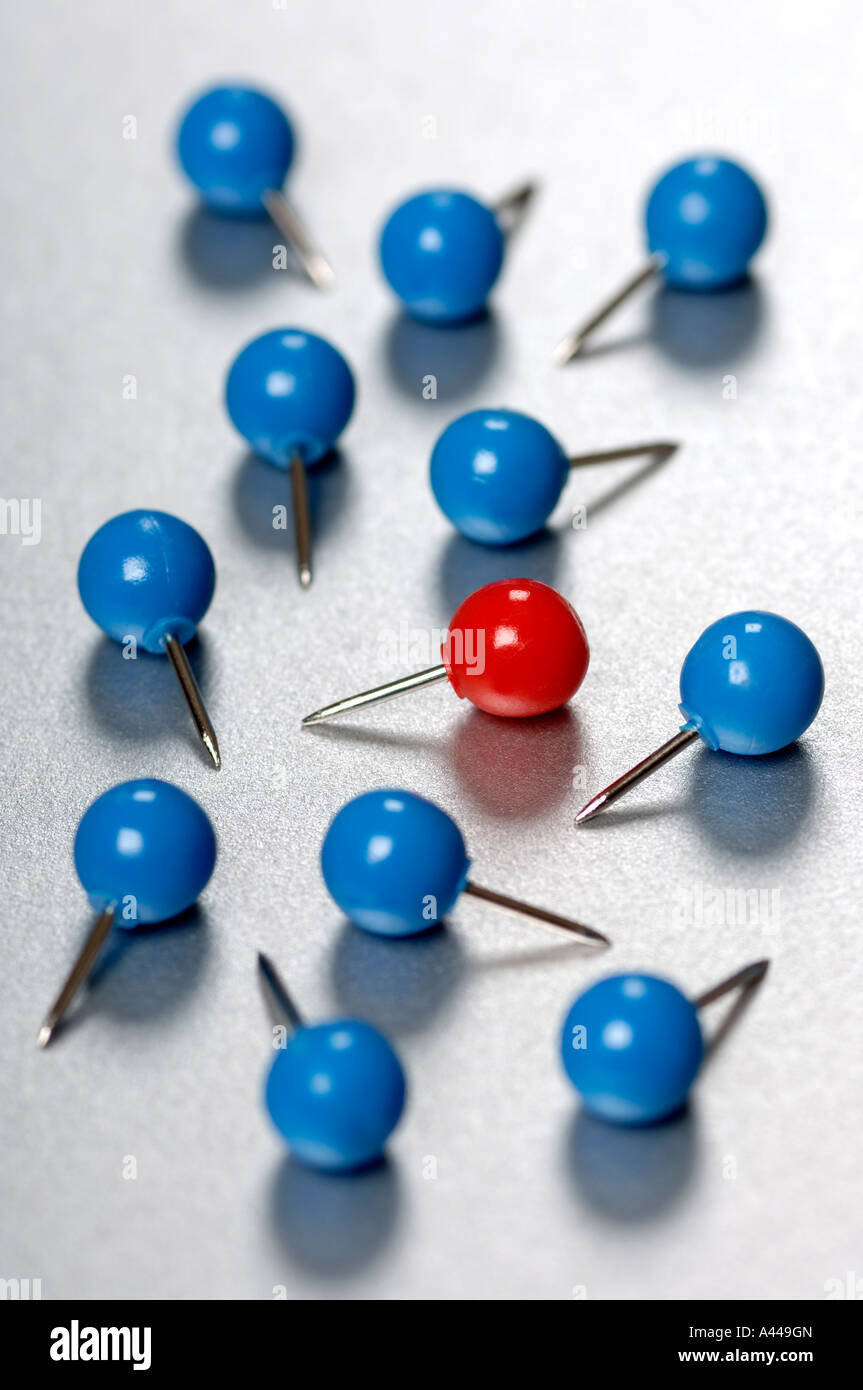 Odd one out map pins Stock Photo