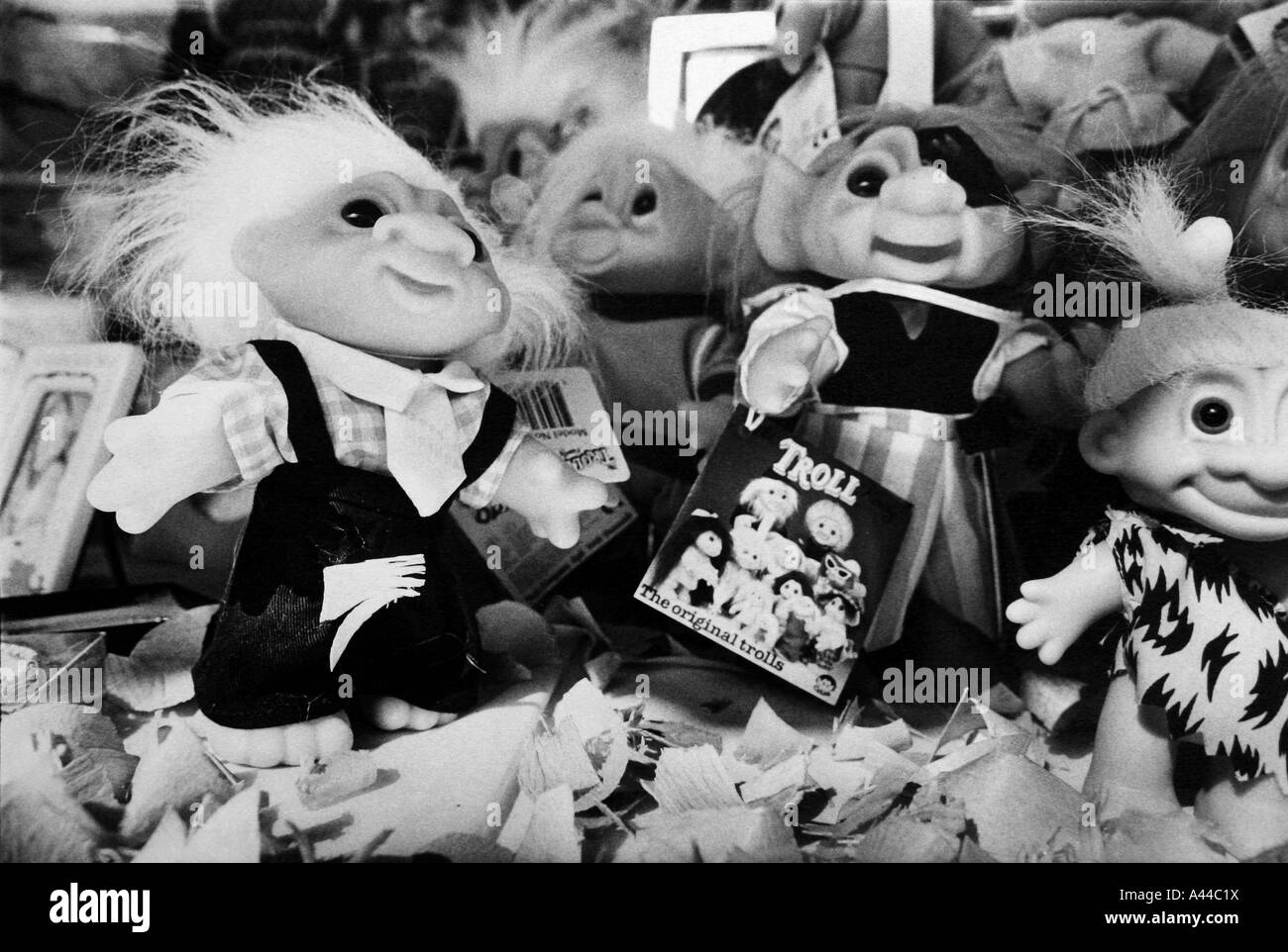 Trolls in shop window circa 1990 Stock Photo