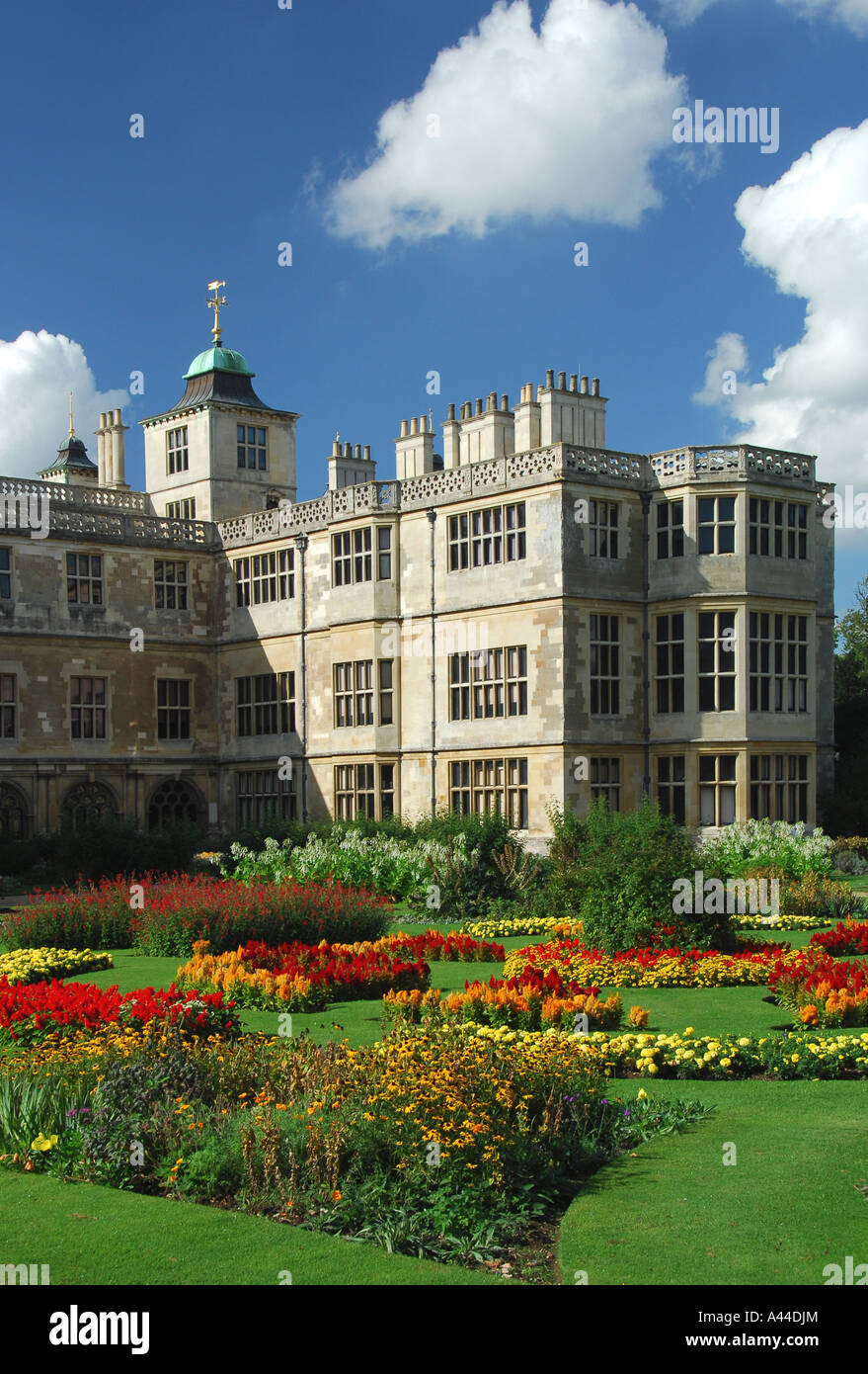 Audley End House and the flower filled gardens near Saffron Walden in