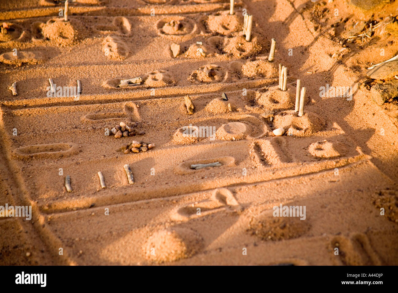 Witch doctor's markings in the sand in Sanga, Dogon Country, Mali,West Africa Stock Photo