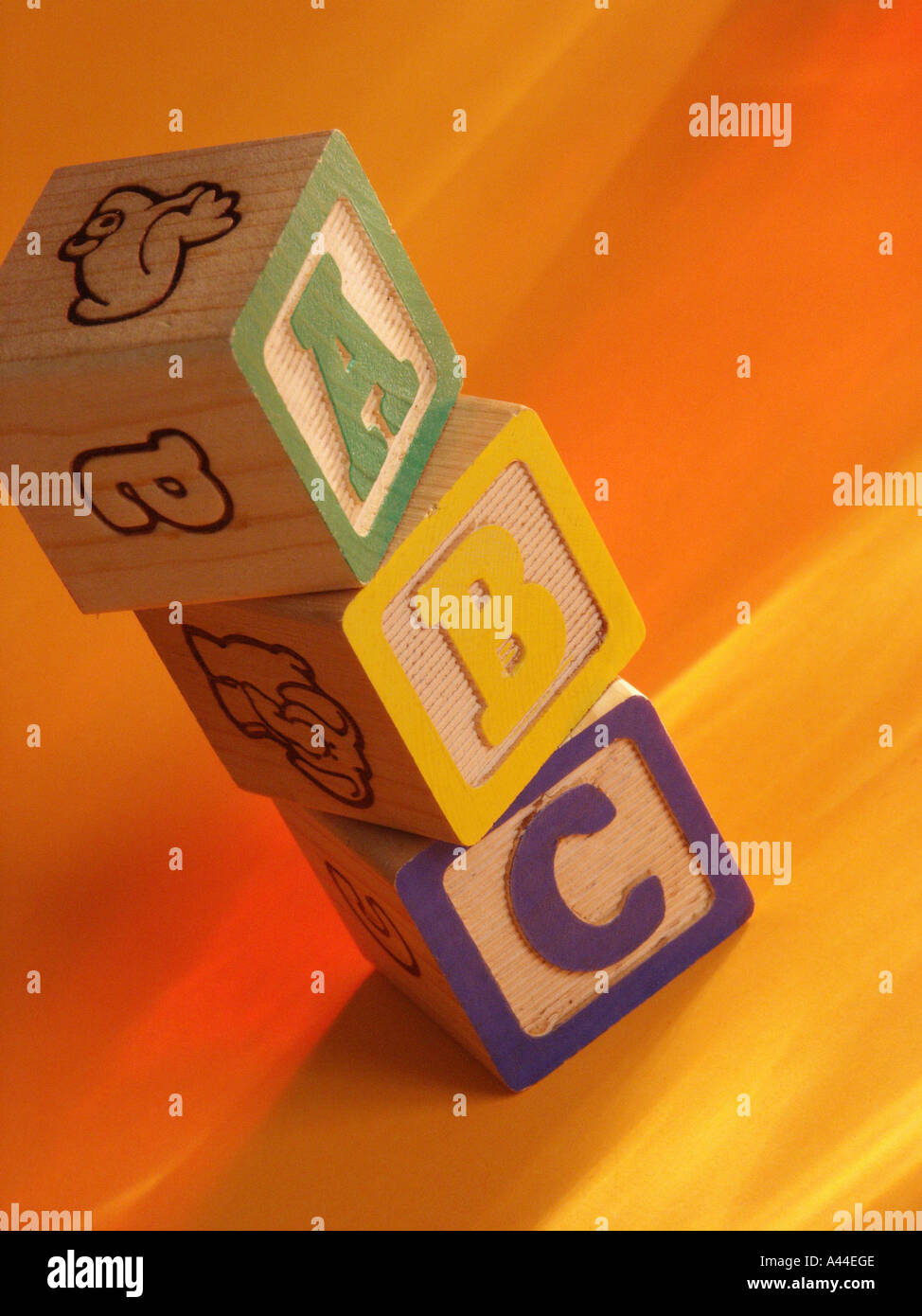 Child's blocks stacked ABC Stock Photo - Alamy