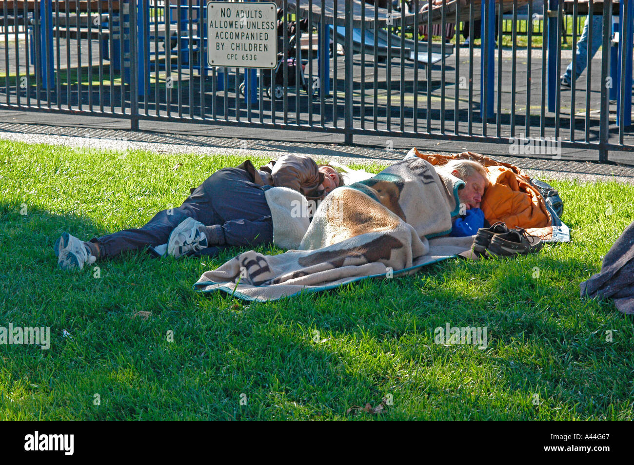 San Francisco homeless  sleeping on the grass California USA Stock Photo