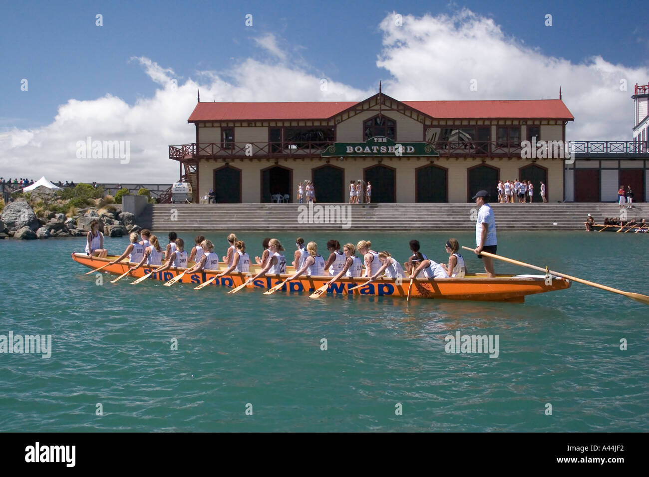 Dragon Boat participating in Dragon Boat Race, Wellington, New Zealand Stock Photo