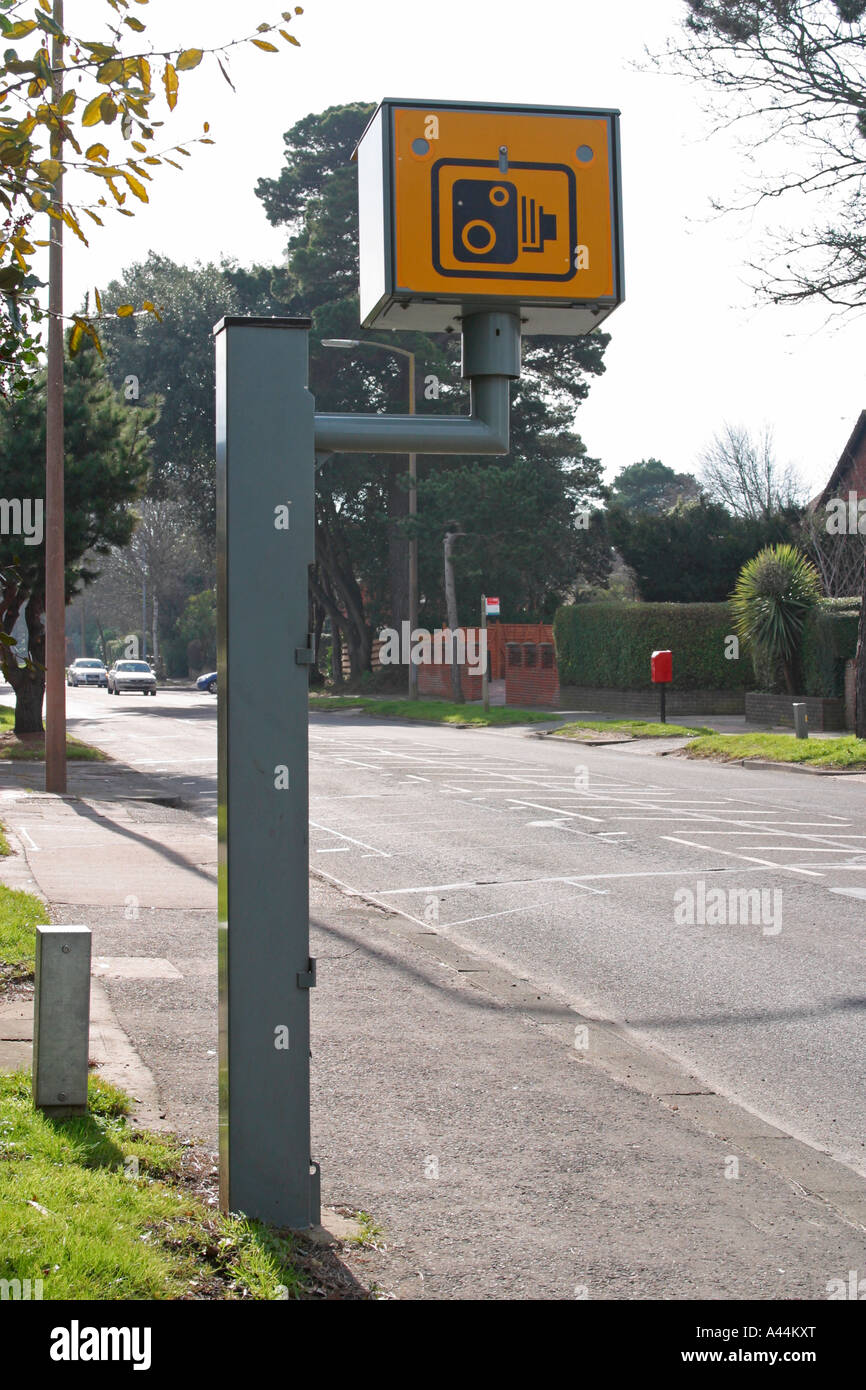 Speed camera beside a road in a 30 mph zone in Worthing, West Sussex. Stock Photo