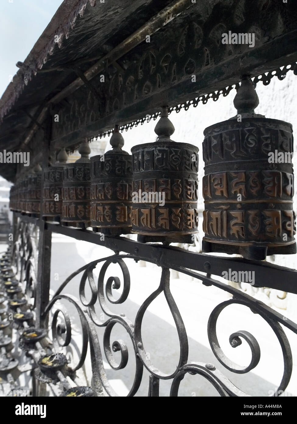 Prayer wheels at Swayambhunath Stupa in Kathmandu, Nepal Stock Photo ...