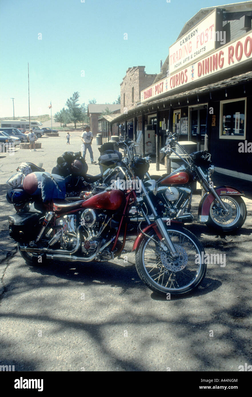 Harley Davidson Motorcycles,Parked Outside A Rest stop Area In Arizona USA. Stock Photo