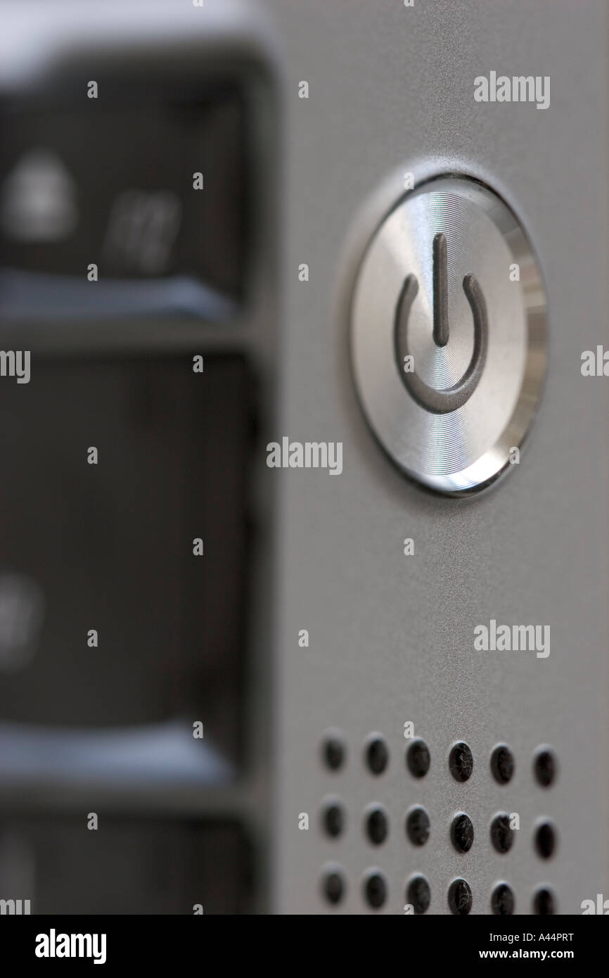 Power switch on a modern sleek laptop computer Stock Photo Alamy