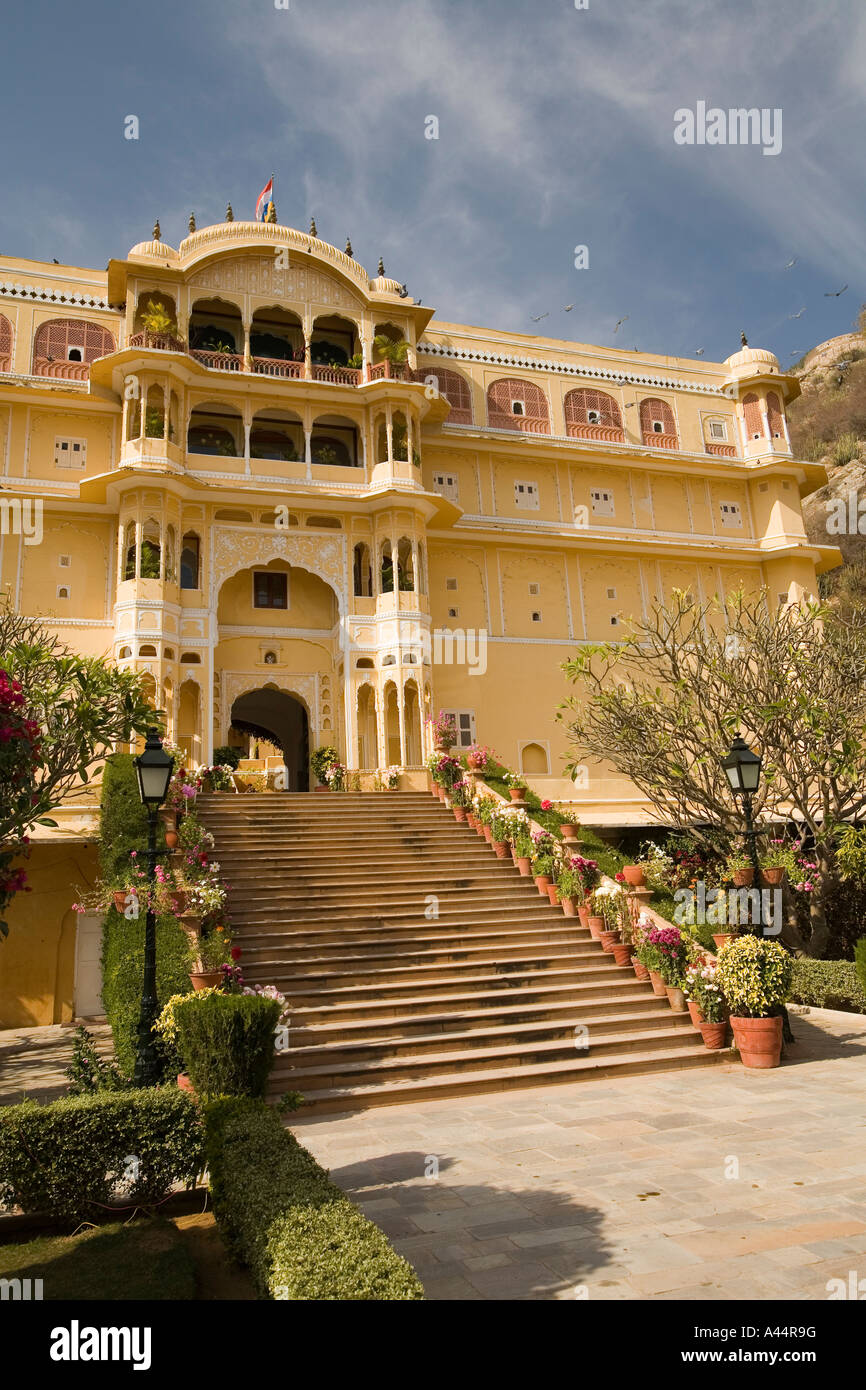 India Rajasthan Samode palace near Jaipur entrance steps from the garden Stock Photo
