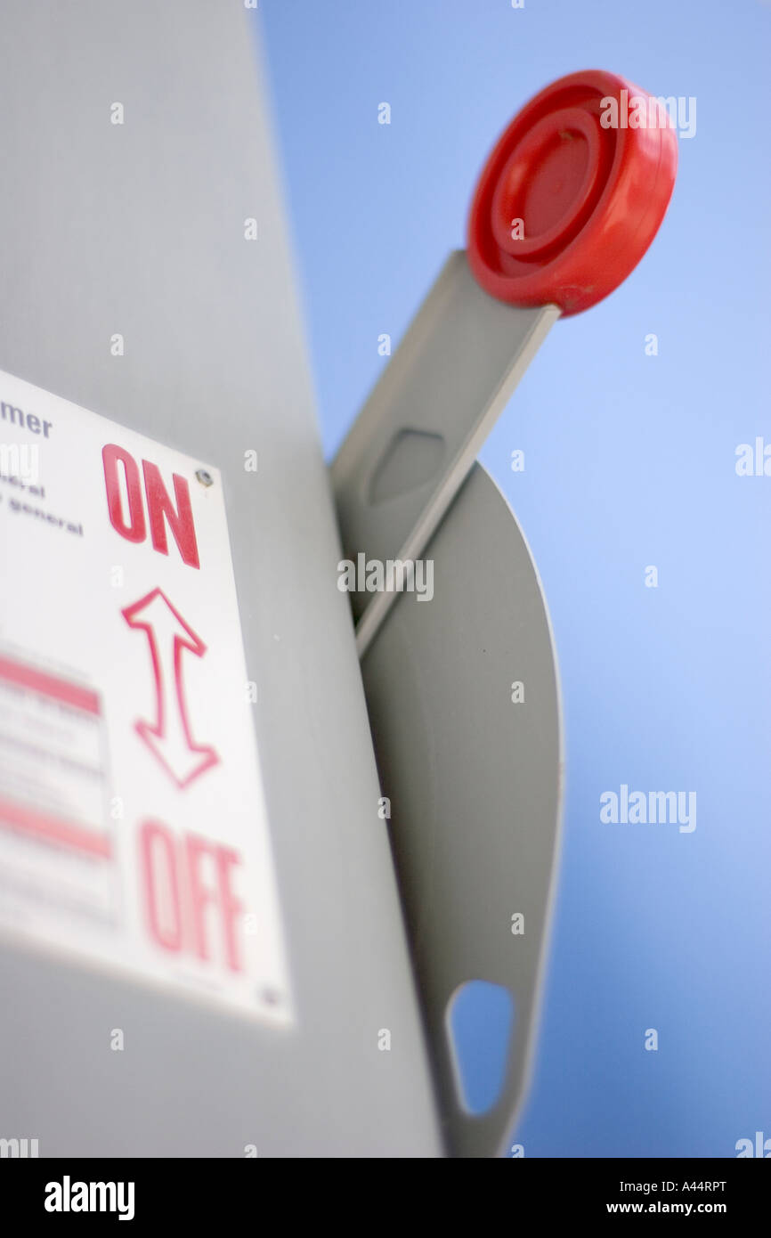 Main electric power supply throw switch from a building mains connection point Stock Photo