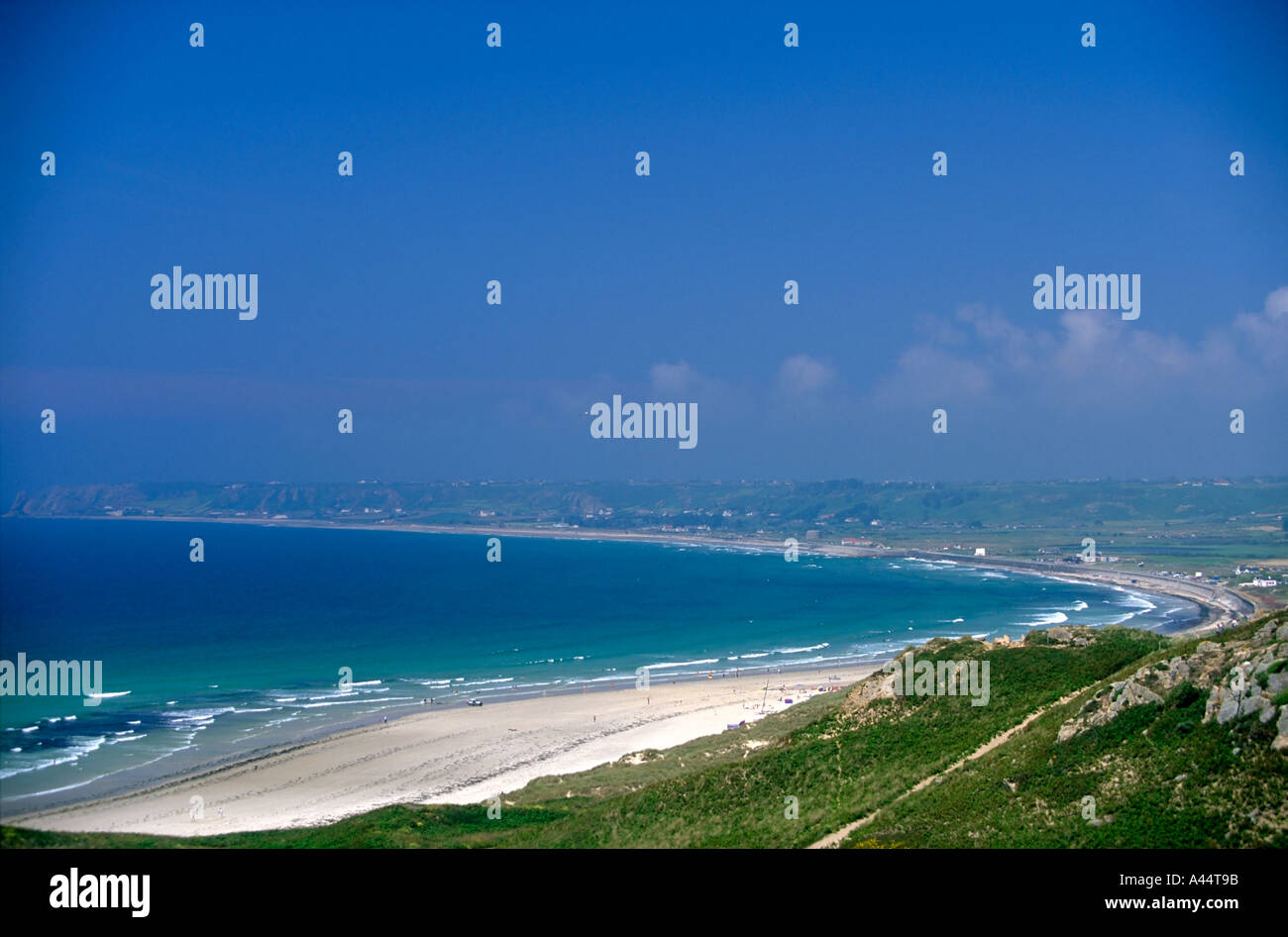 heathlands at La Pulente leading to beach at St Ouens bay Jersey uk Stock Photo