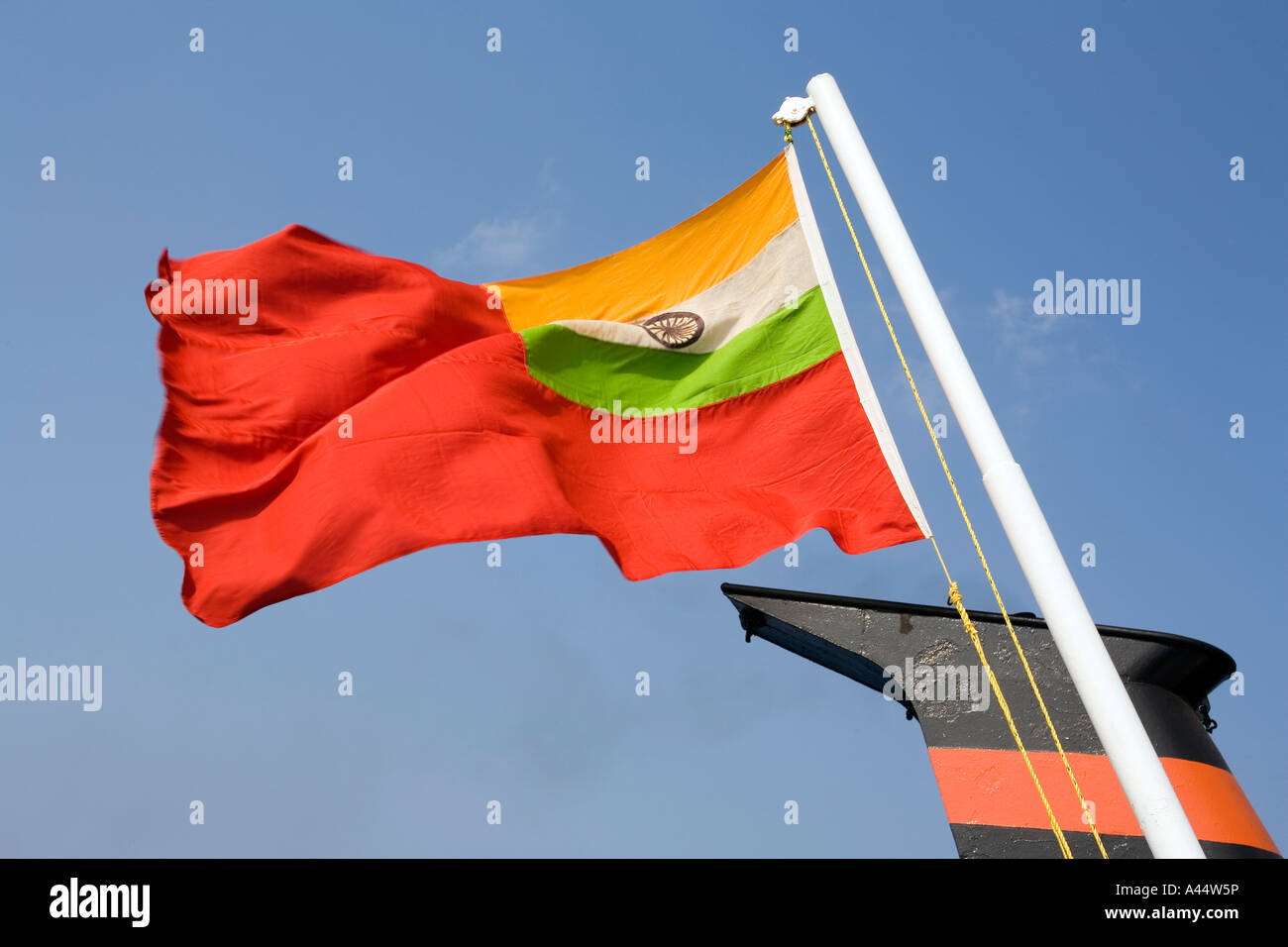 India Andaman and Nicobar flag of Indian Merchant Marine flying on rear of inter island ferry Stock Photo
