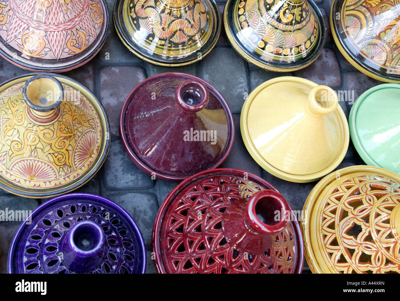 Traditional tagine roasting dishes for sale, souk market, Marrakesh