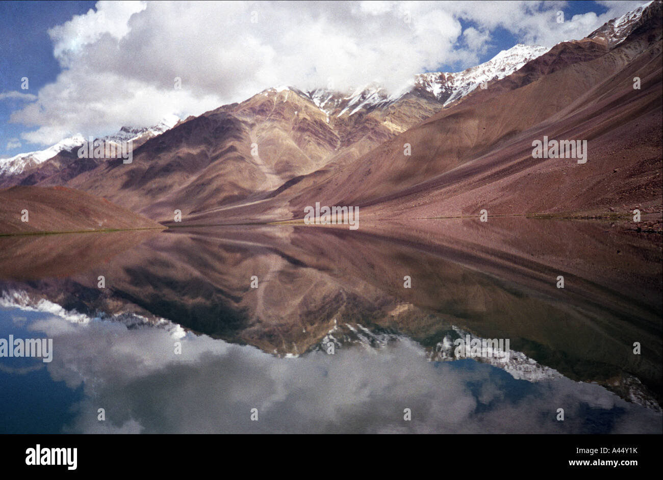Moon Lake The perfect reflection. Indian Himalayas, India Stock Photo