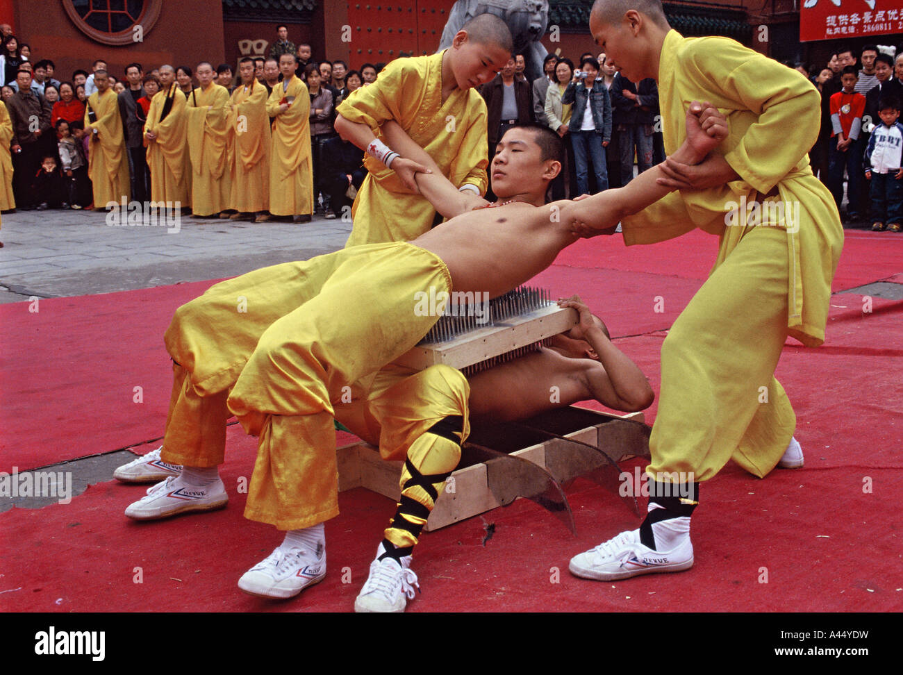 The Shaolin monks in action Stock Photo