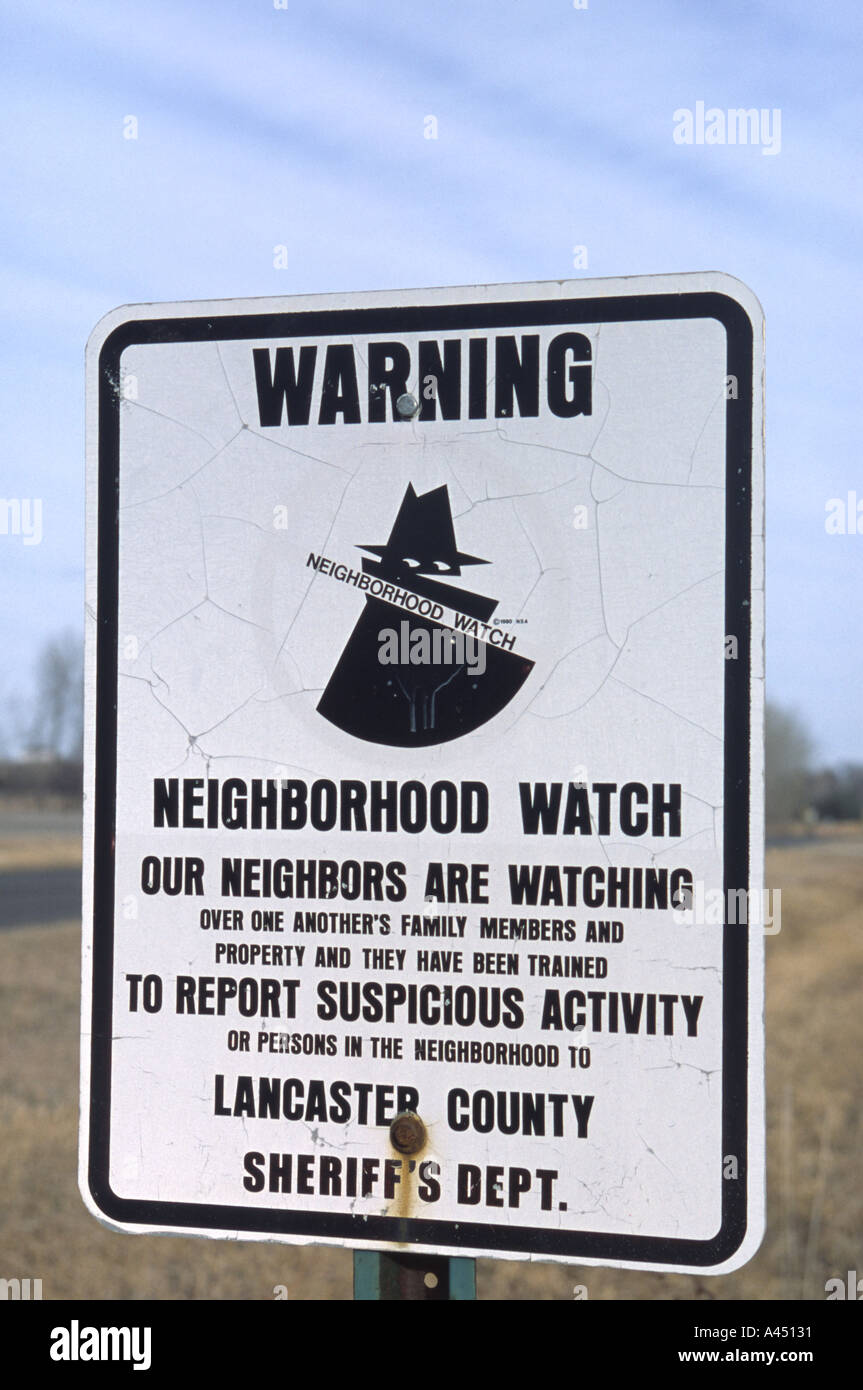 Sign Neighborhood Watch. Lancaster County Sheriff's Office, Lincoln, Nebraska, USA. Stock Photo