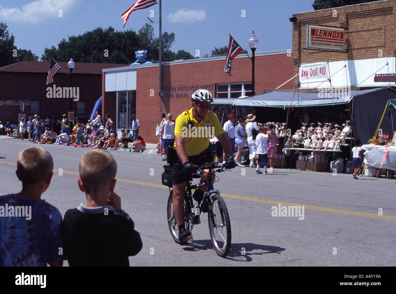 Police officer on bike patrol. Czech Festival, Wilber, Nebraska, USA