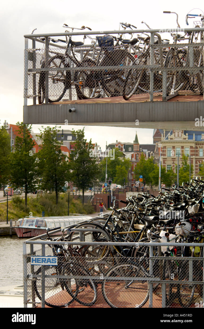 Bikes in racks Amsterdam Holland Stock Photo Alamy
