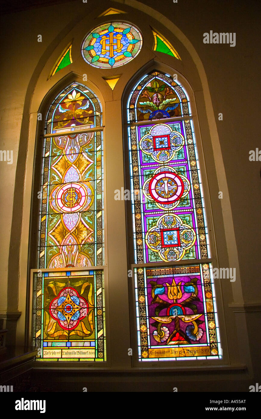 Large arched stained glass window Stock Photo Alamy