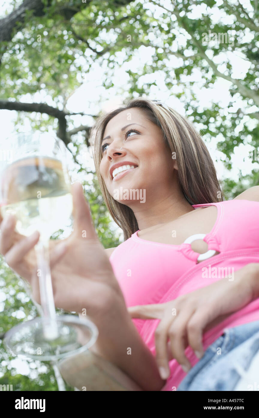 Woman glass of wine outside hi-res stock photography and images - Alamy