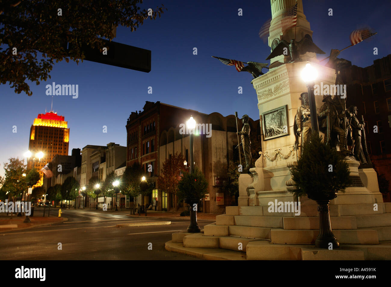 AJD53347, Allentown, PA, Pennsylvania, Soldiers & Sailors Monument, downtown, evening Stock