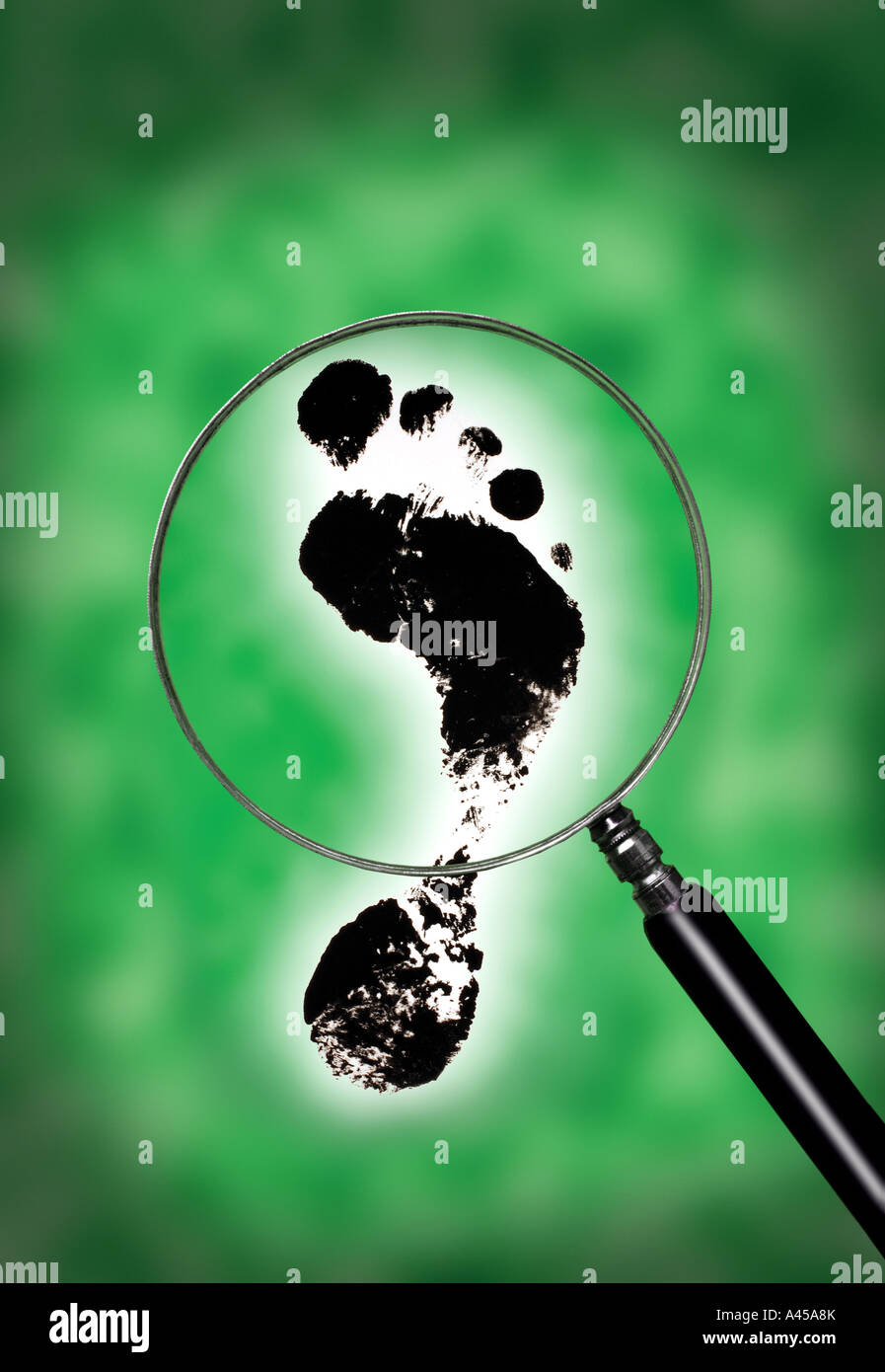carbon footprint in magnifying glass Stock Photo