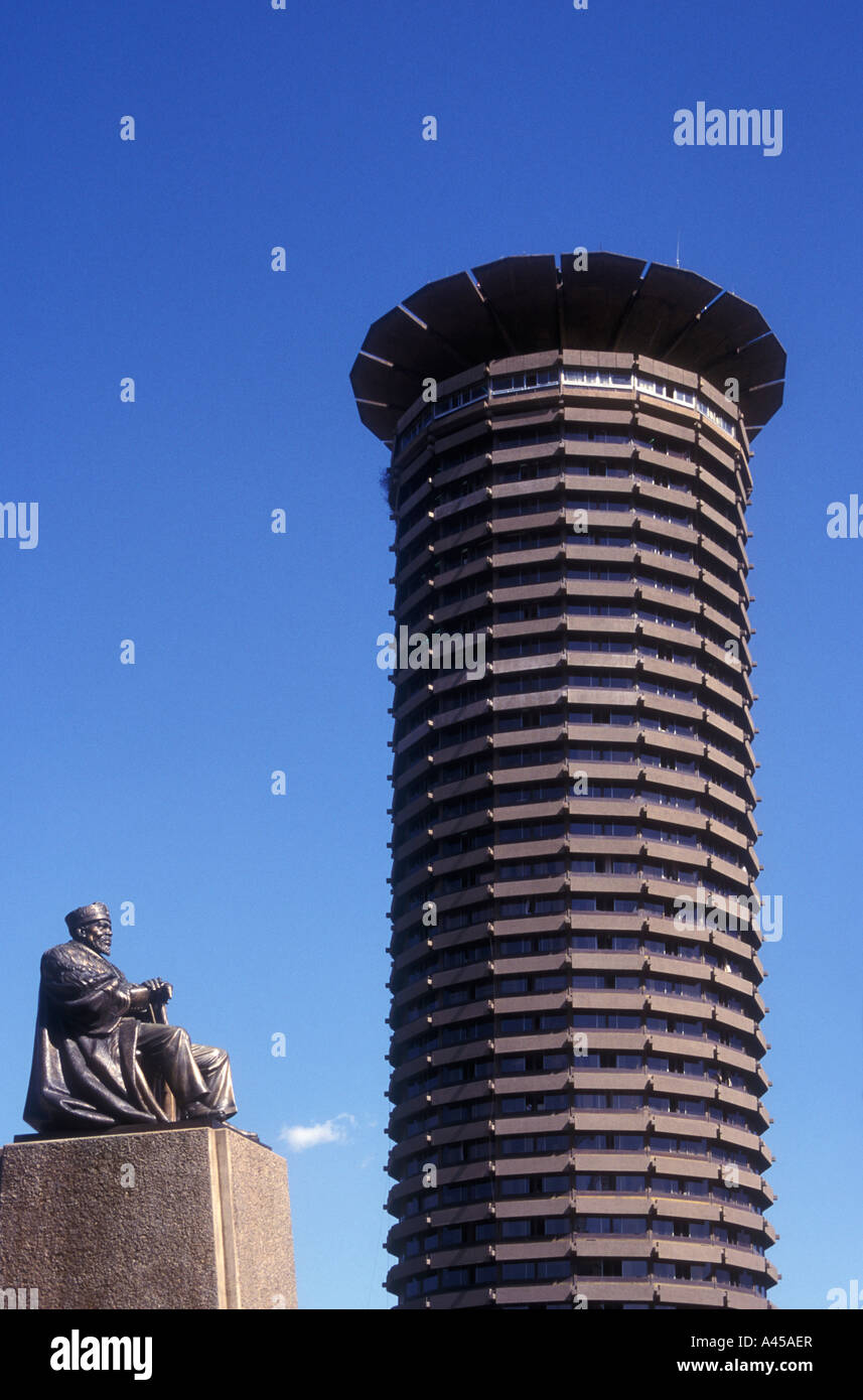 Jomo Kenyatta International Conference Centre tower and the statue of first President Jomo Kenyatta Nairobi Kenya East Africa Stock Photo