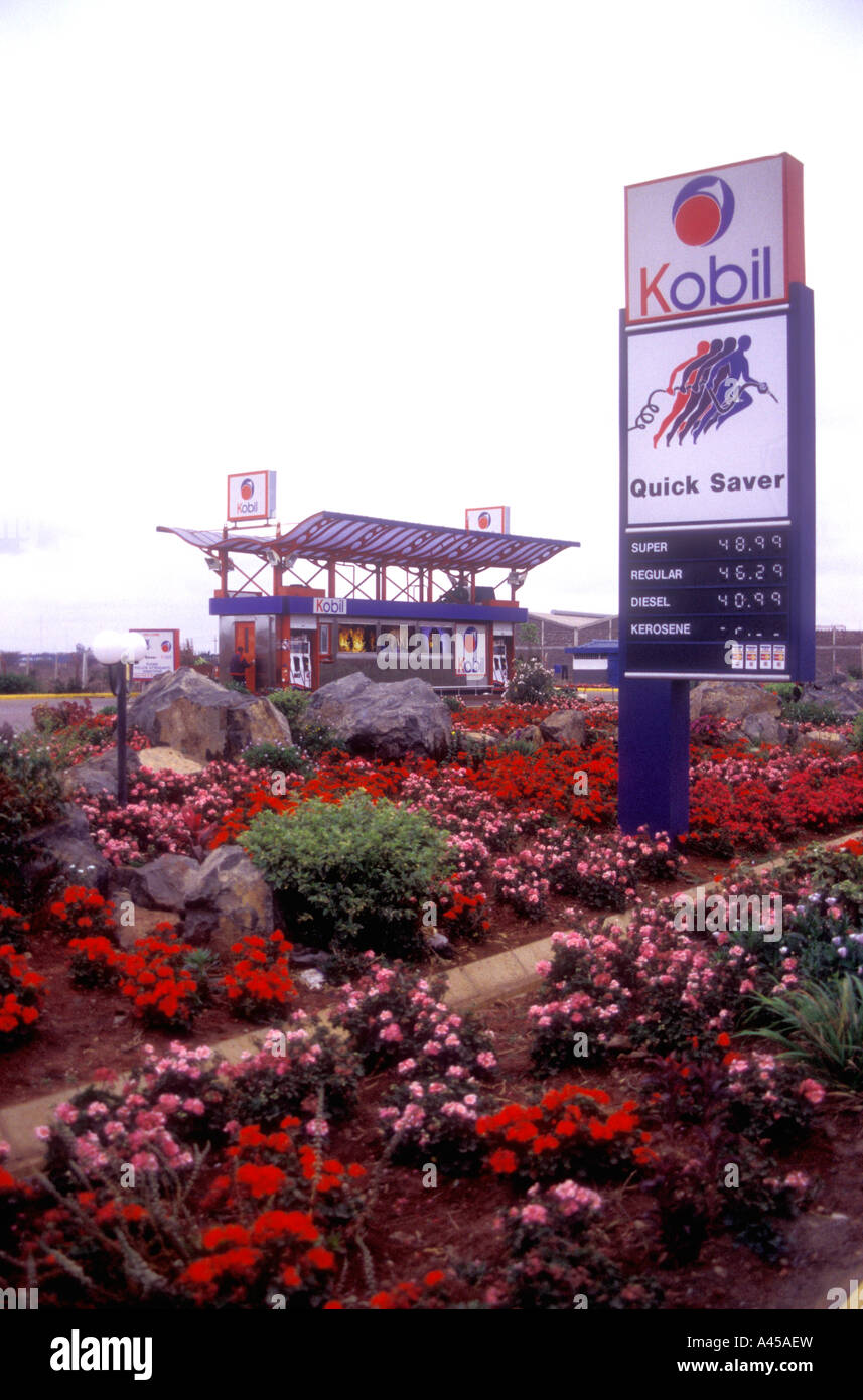 Kobil Petrol or Gas Filling station with prices current in September 2000 Nairobi Kenya East Africa Stock Photo