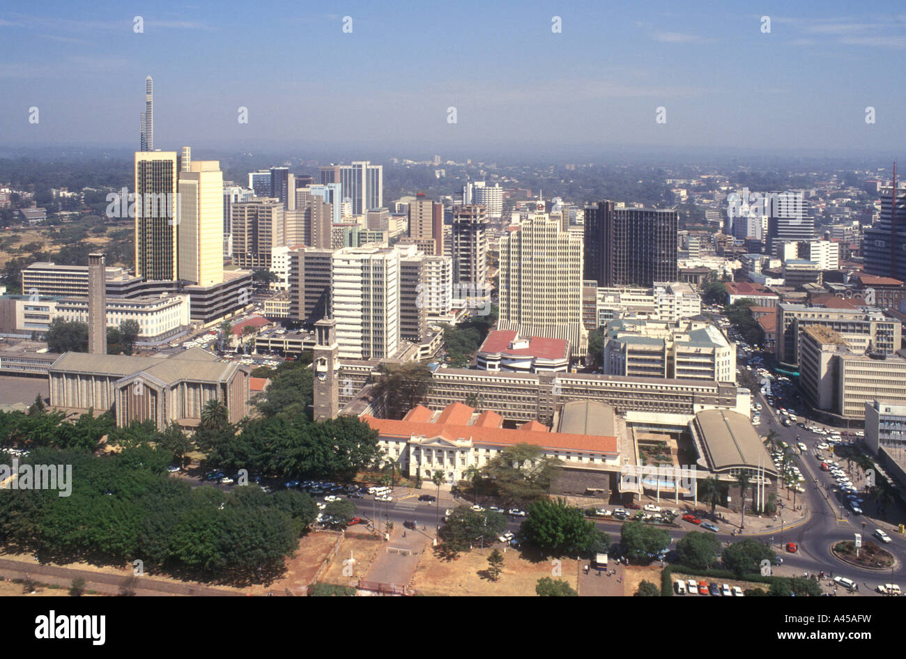 Nairobi city centre Kenya East Africa Seen from the top of the Jomo Kenyatta International Conference Centre tower Stock Photo
