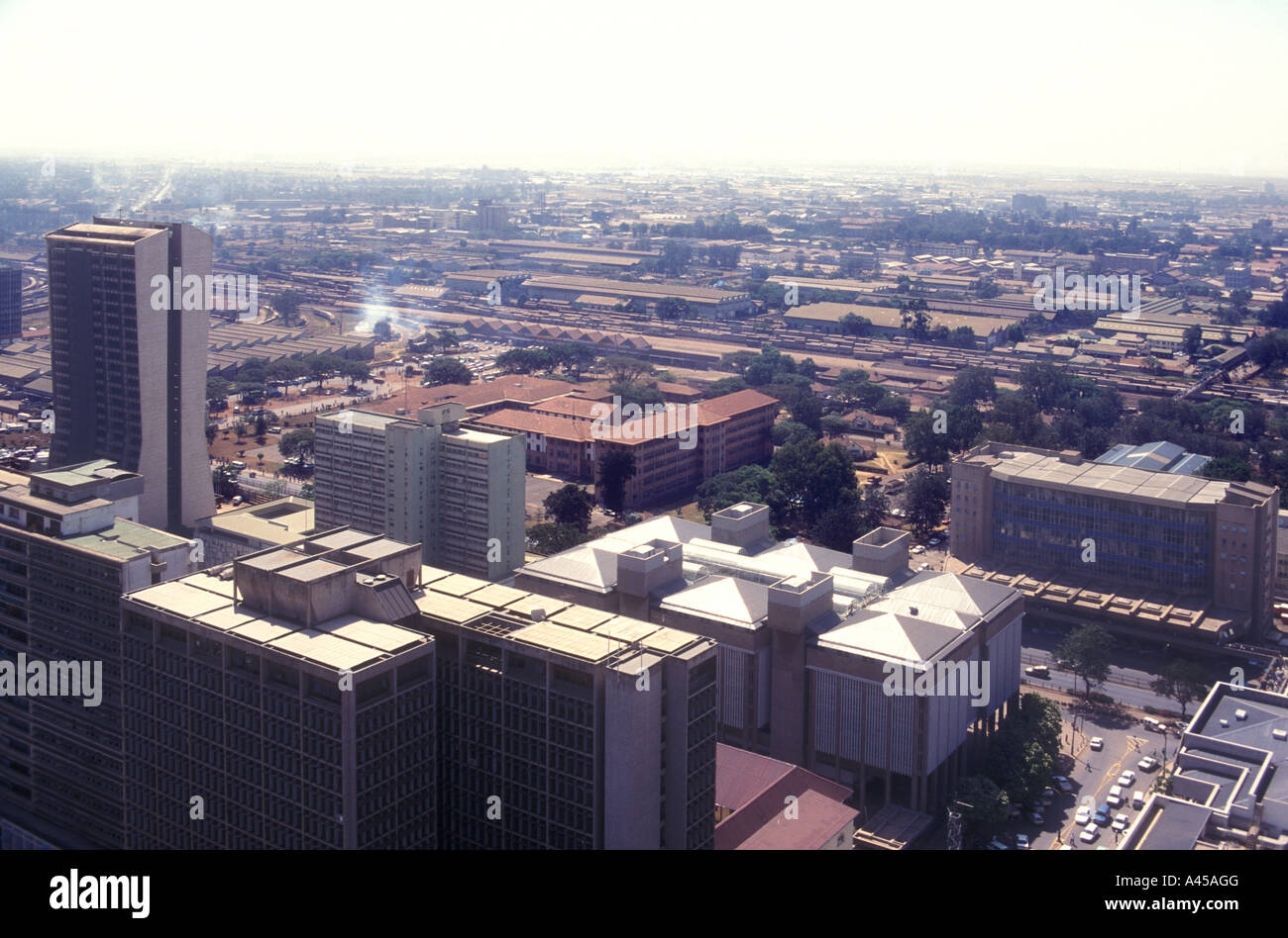 Nairobi city centre Kenya East Africa Seen from the top of the Jomo Kenyatta International Conference Centre tower Stock Photo