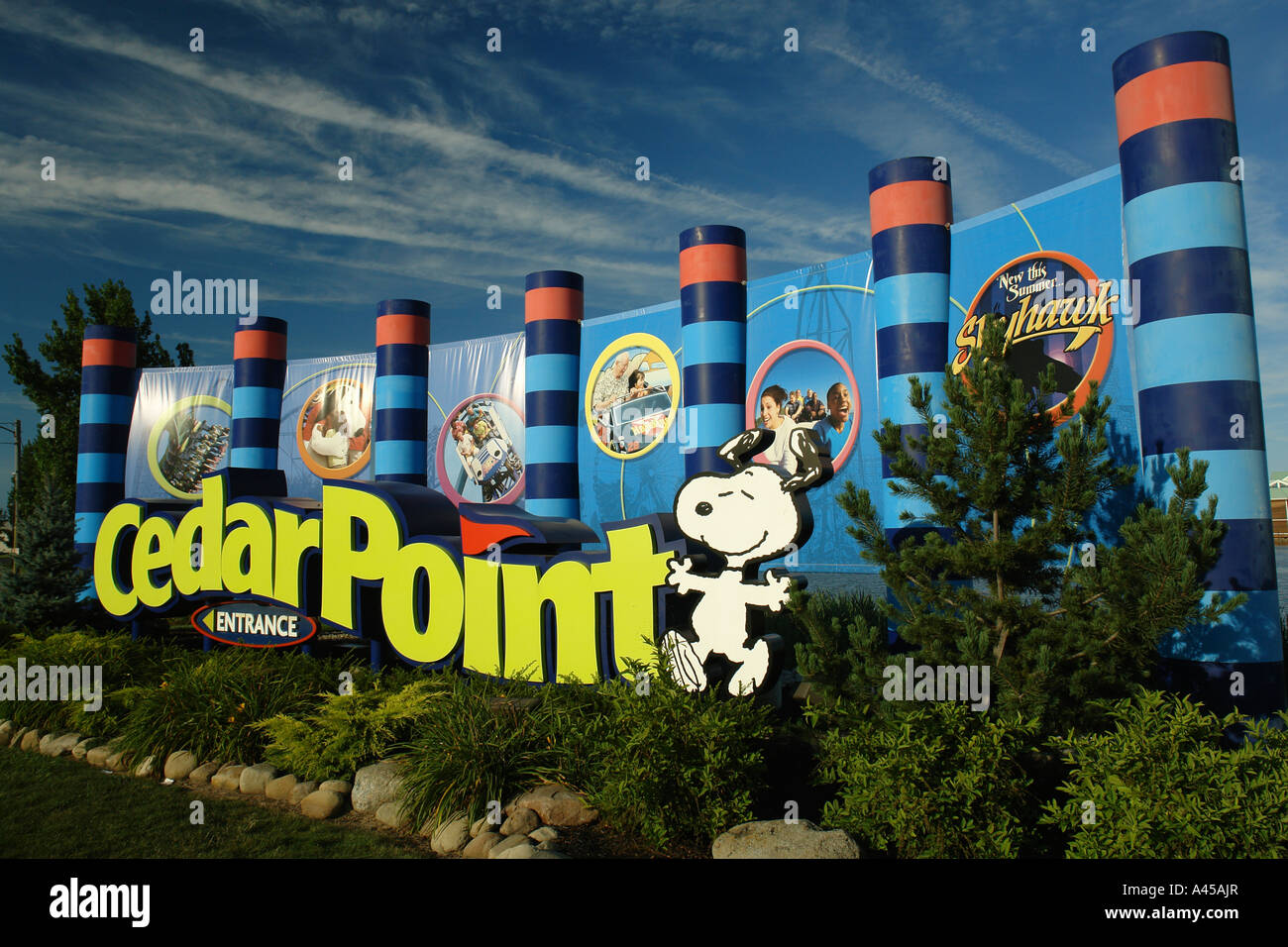 AJD57779, Sandusky, OH, Ohio, Cedar Point, Amusement Park, entrance sign Stock Photo