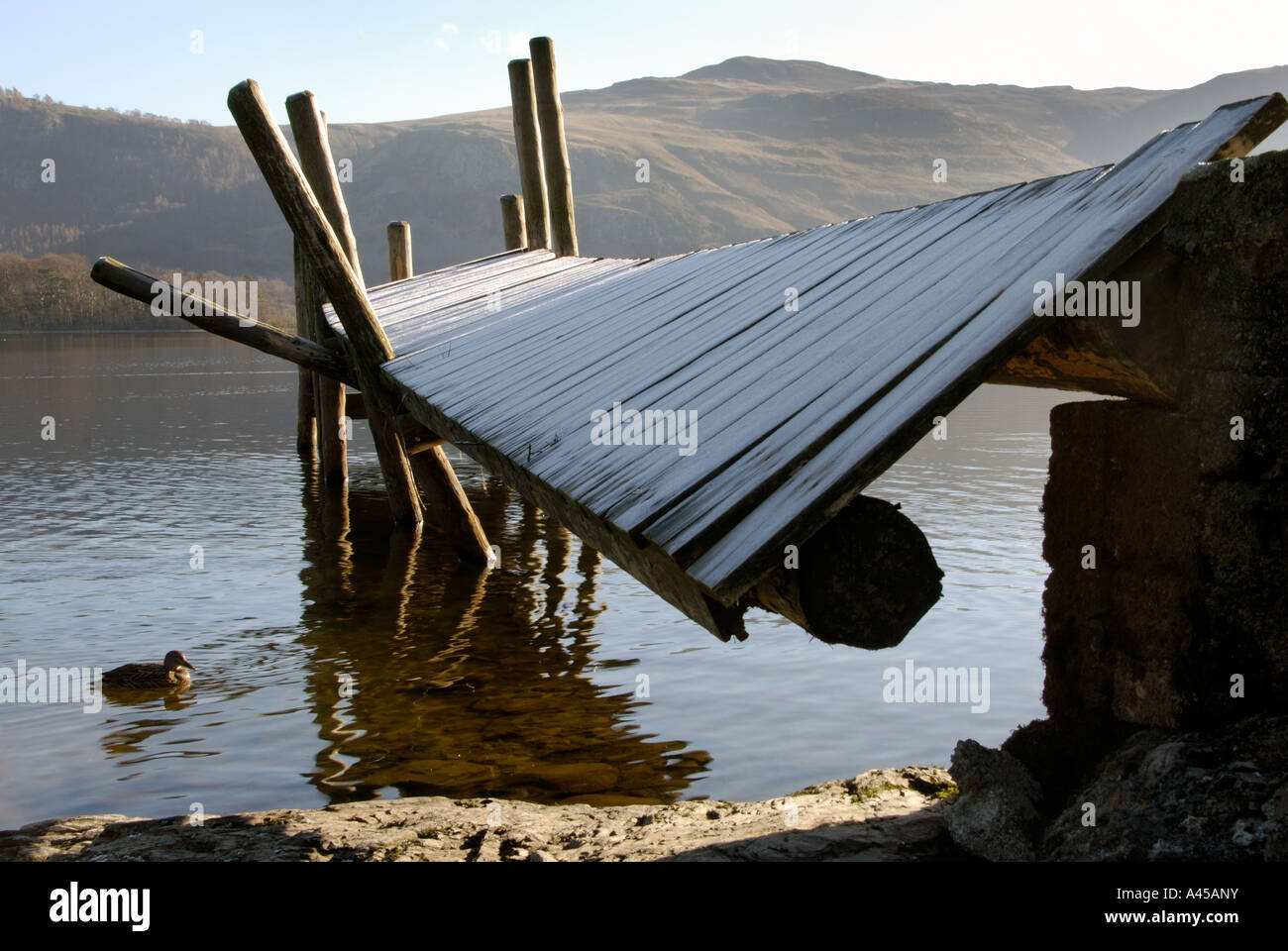 Storm Damaged Jetty, Derwent Water, Cumbria, England Stock Photo Alamy