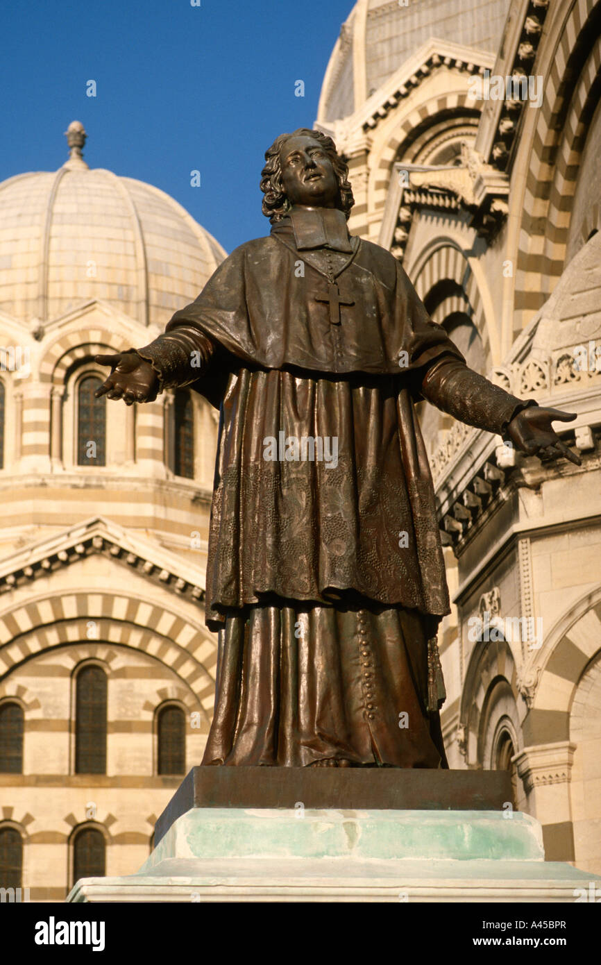 Marseille France Cathedrale de la Major Cathedral of the Major Bronze statue of Monsigneur de Belsunce Stock Photo